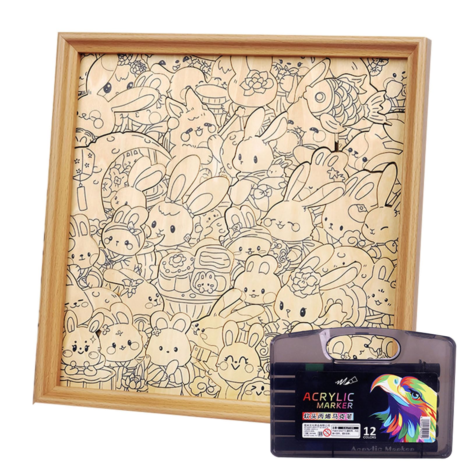 Wooden Animal Theme Painting Puzzle Frame Set Children Educational Coloring Toys Fine Motor Skills Development Classroom Puzzle for Kids