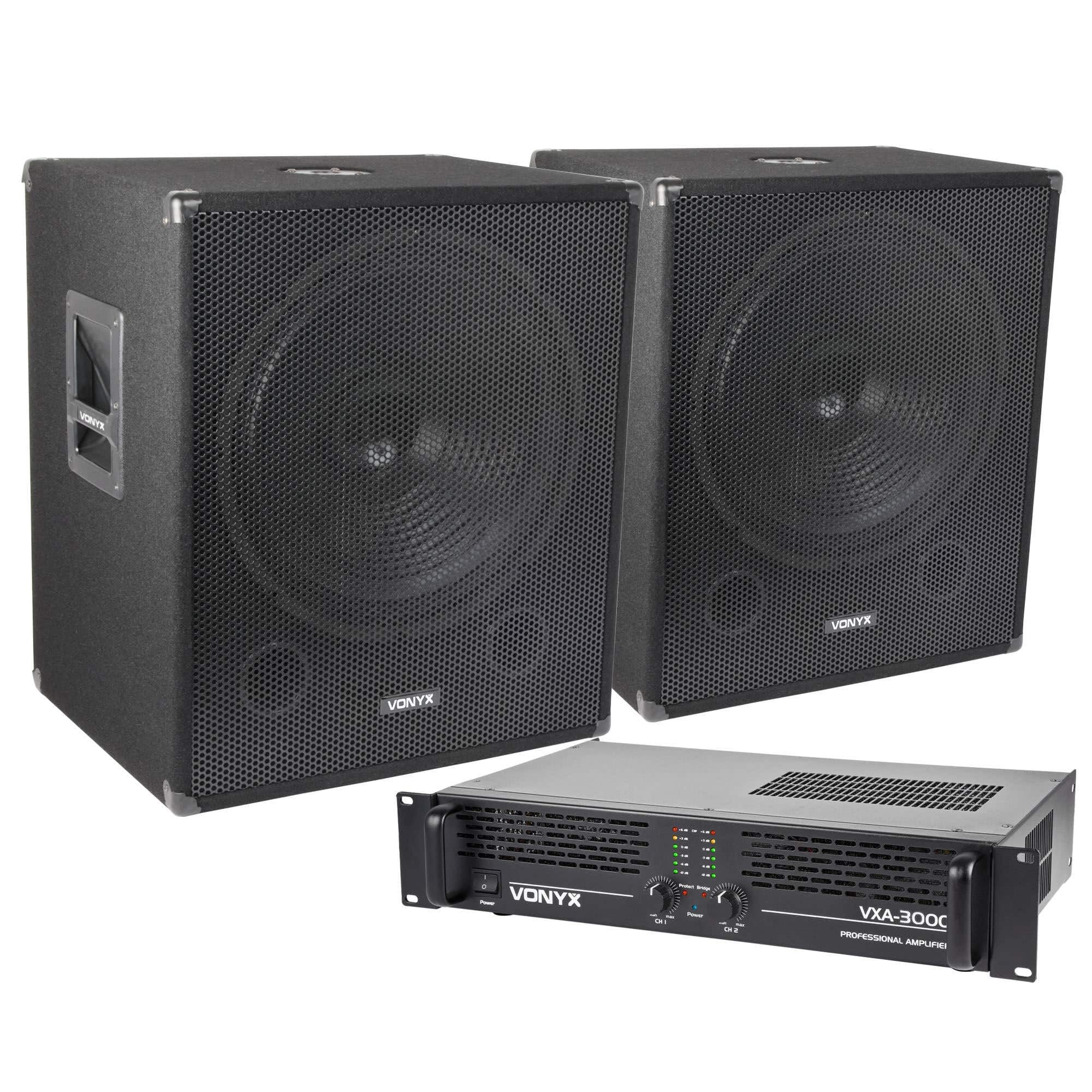 VONYX 2000W - Kit Sono DJ - Subwoofer avec Amplificateur et Câbles, Idéal pour Animer Vos Soirées