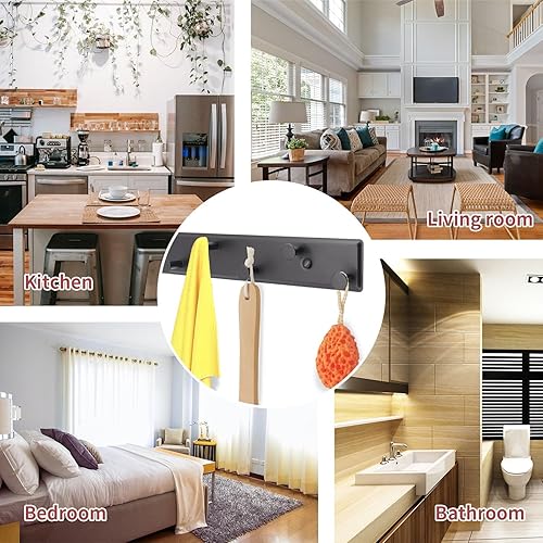 Miniatura 10 de AJLTPA Perchero de pared, perchero de pared blanco atornillado, ganchos de puerta de metal para colgar sombreros, toallas, ropa con 7 rieles