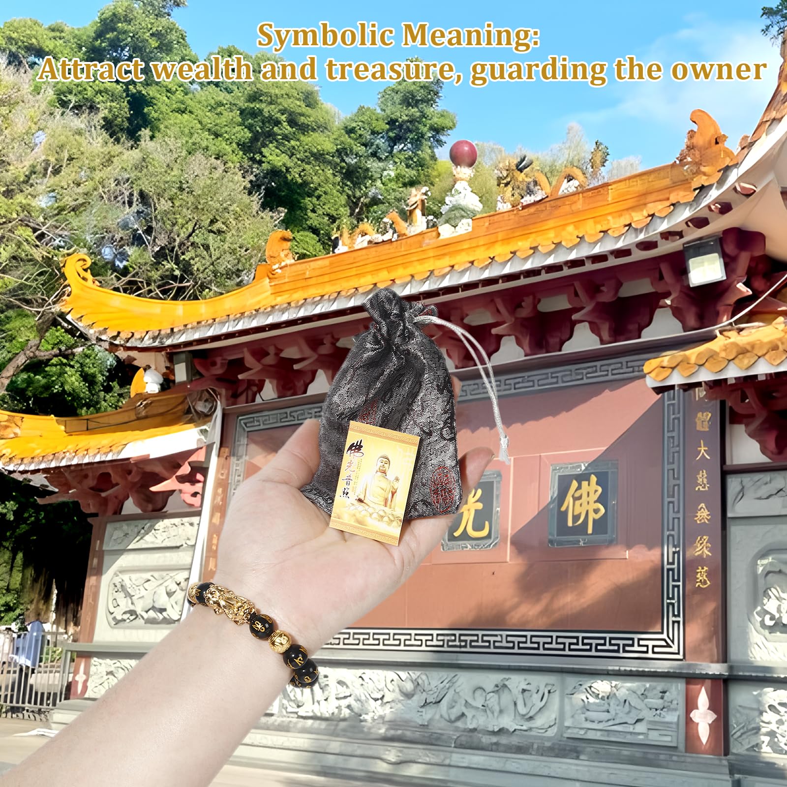 Buiufish - Pulsera de obsidiana Feng Shui, chapada en oro de 24 quilates, pulsera Pixiu de protección de dragón para hombres y mujeres, pulseras de cuentas de oración mantra de 0.47 pulgadas que 6