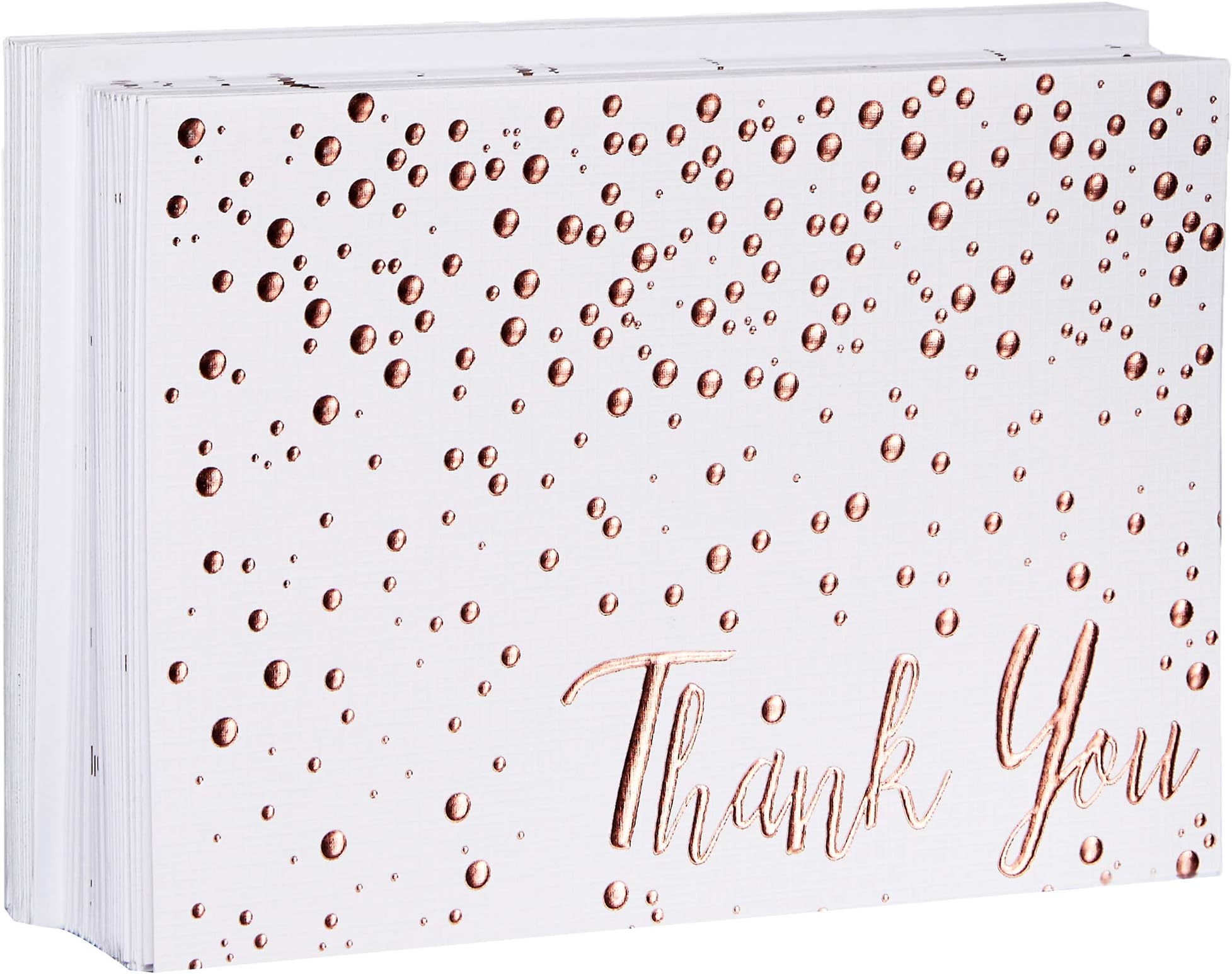 Thank You Cards - 20 Pack of (A7) 5x7 Rose Gold Confetti Premium Heavyweight Cards and Rose Gold Foil Lined Envelopes - Large Enough To Include a 4x6 Photo Inside
