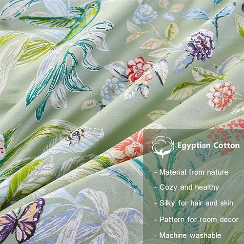 Miniatura 6 de URBONUR Juego de 2 fundas de almohada de 100 % algodón con estampado floral de mariposas, suaves, transpirables, refrescantes, decorativas, tamaño