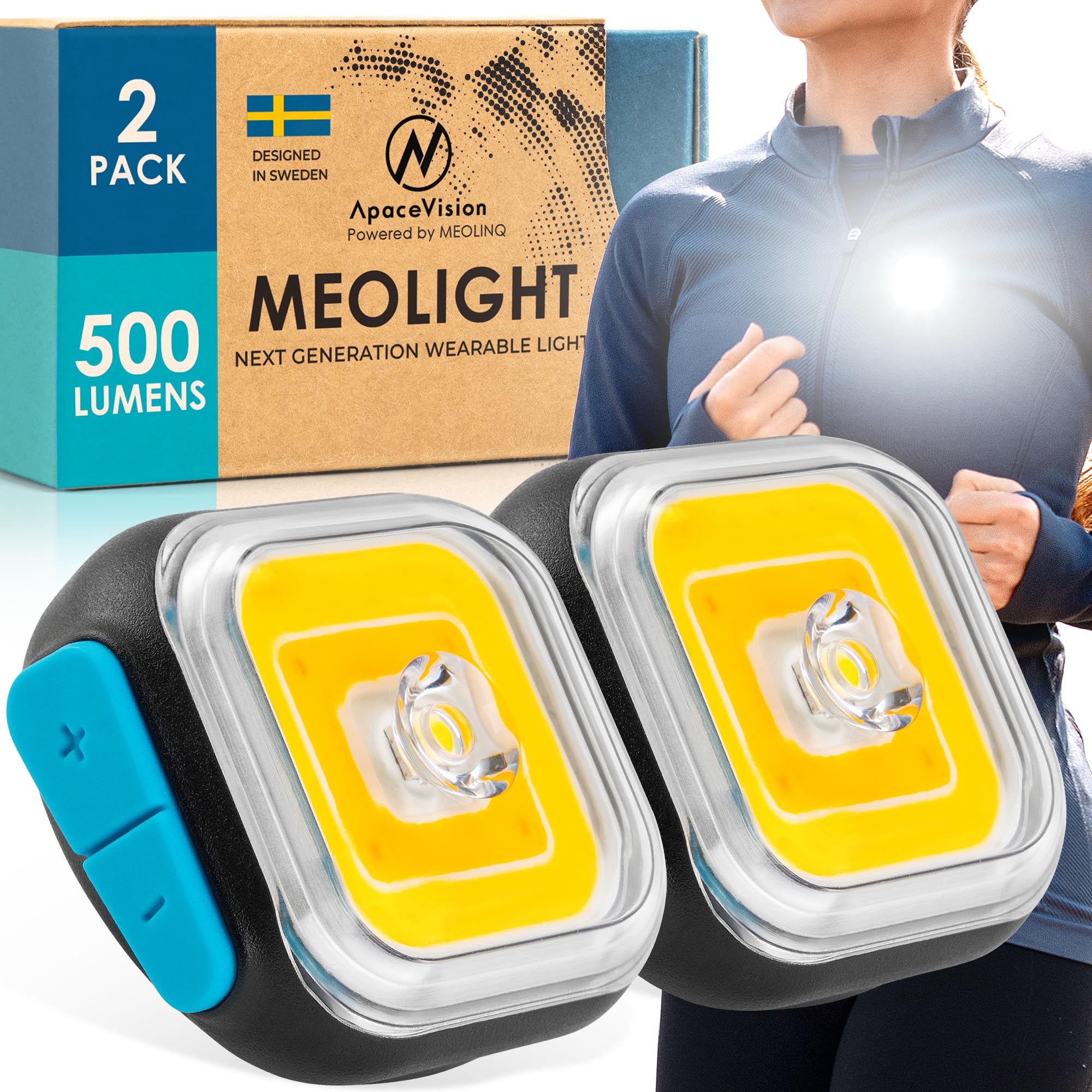 MEOLIGHT 500 Lumen Light for Running, Dogs, Walking - Wearable Flashlight Chest LED Safety Light for Dog Collars, Bike Tail Lights, Hiking, Camping - Reflective Accessories