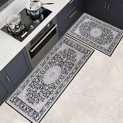 Miniatura 3 de Alfombras de cocina, 2 tapetes de cocina bohemios para piso, bohemios, suaves, cómodos, acolchados, lavables, antideslizantes, para cocina, suelo