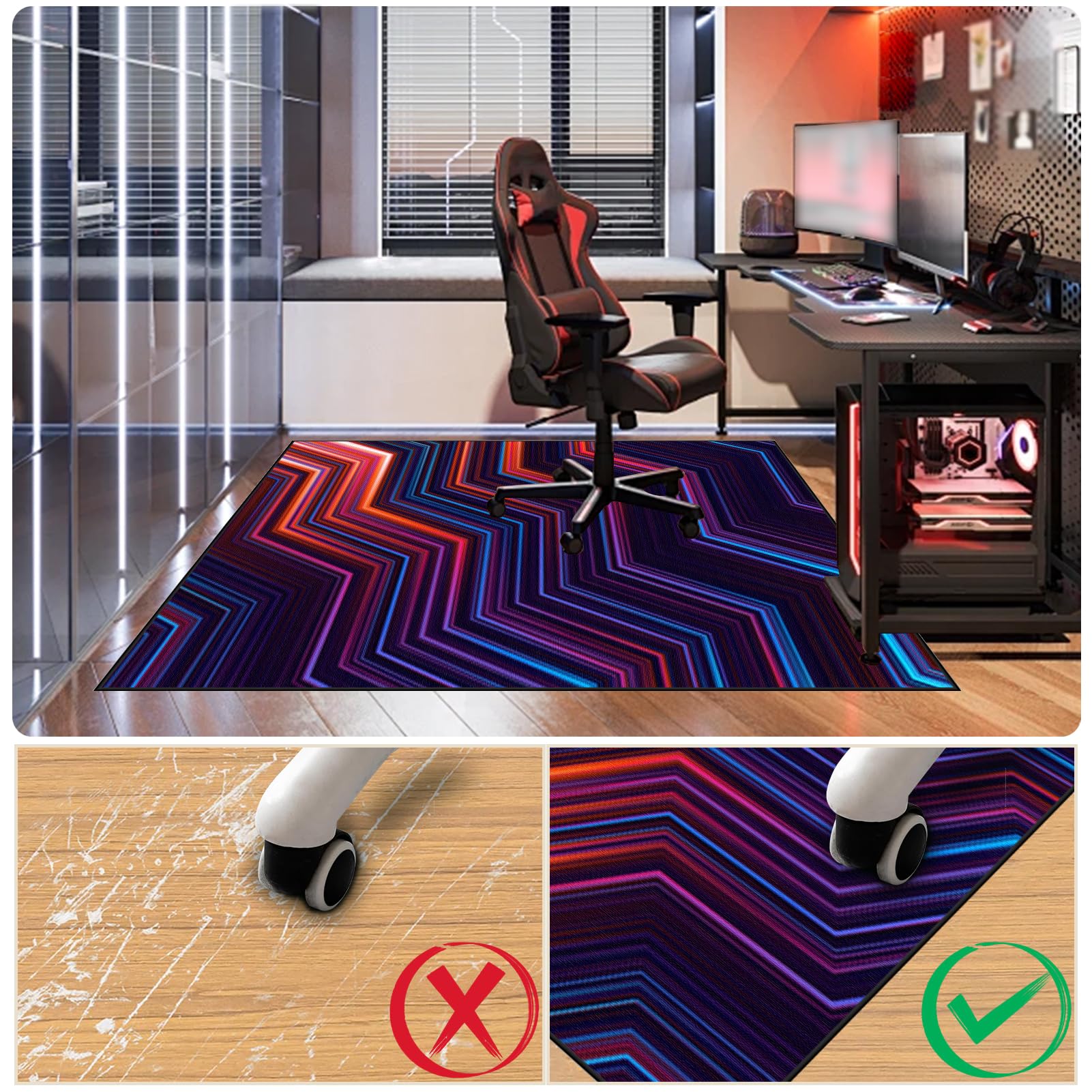 Tapis Chaise Gaming Antidérapant, Protège Sol Sous Chaise, 200 x 300 cm Tapis de Chaise de Bureau, Tapis pour Protection de Sols, Lavable Protecteur de Sol pour Planchers de Bois et Carrelage