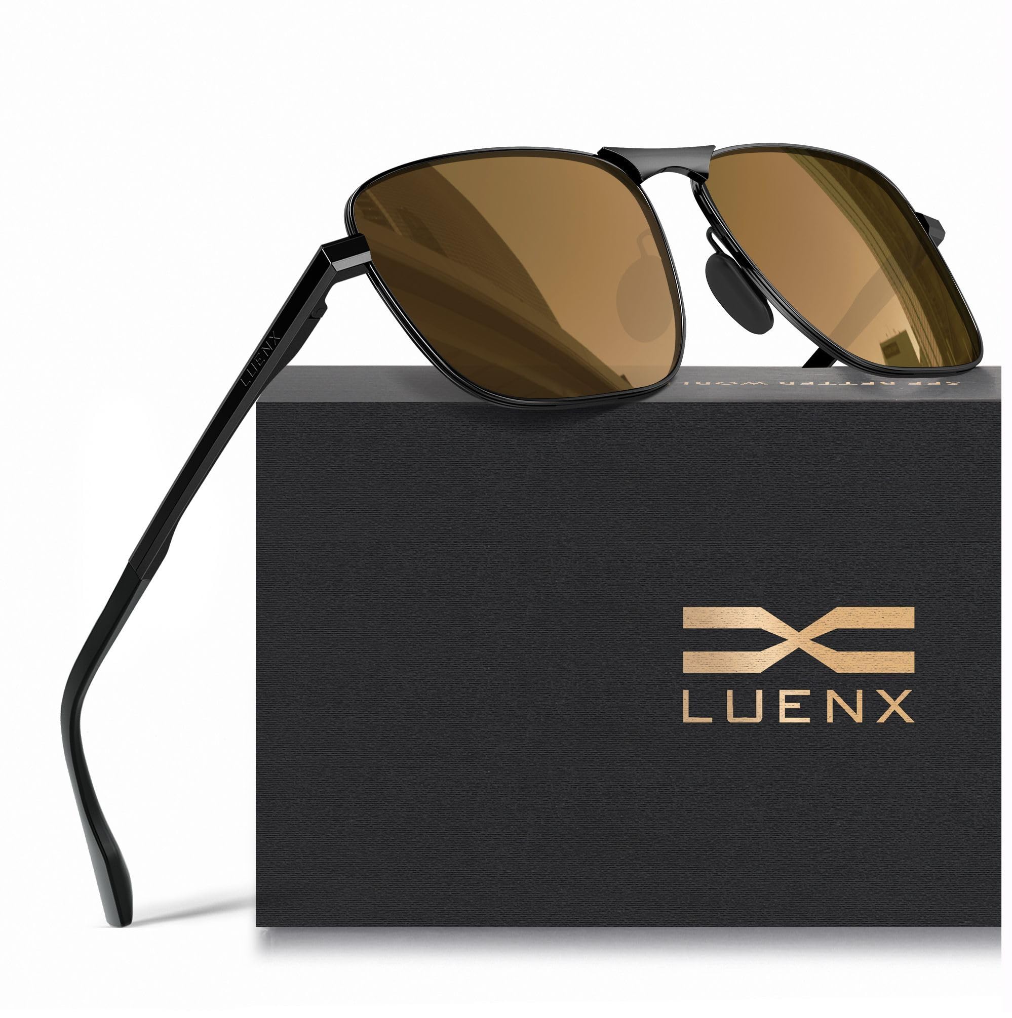 LUENX Rectangular Polarized Aviator Sunglasses for Men Square Retro Shades Driving UV400 Protection