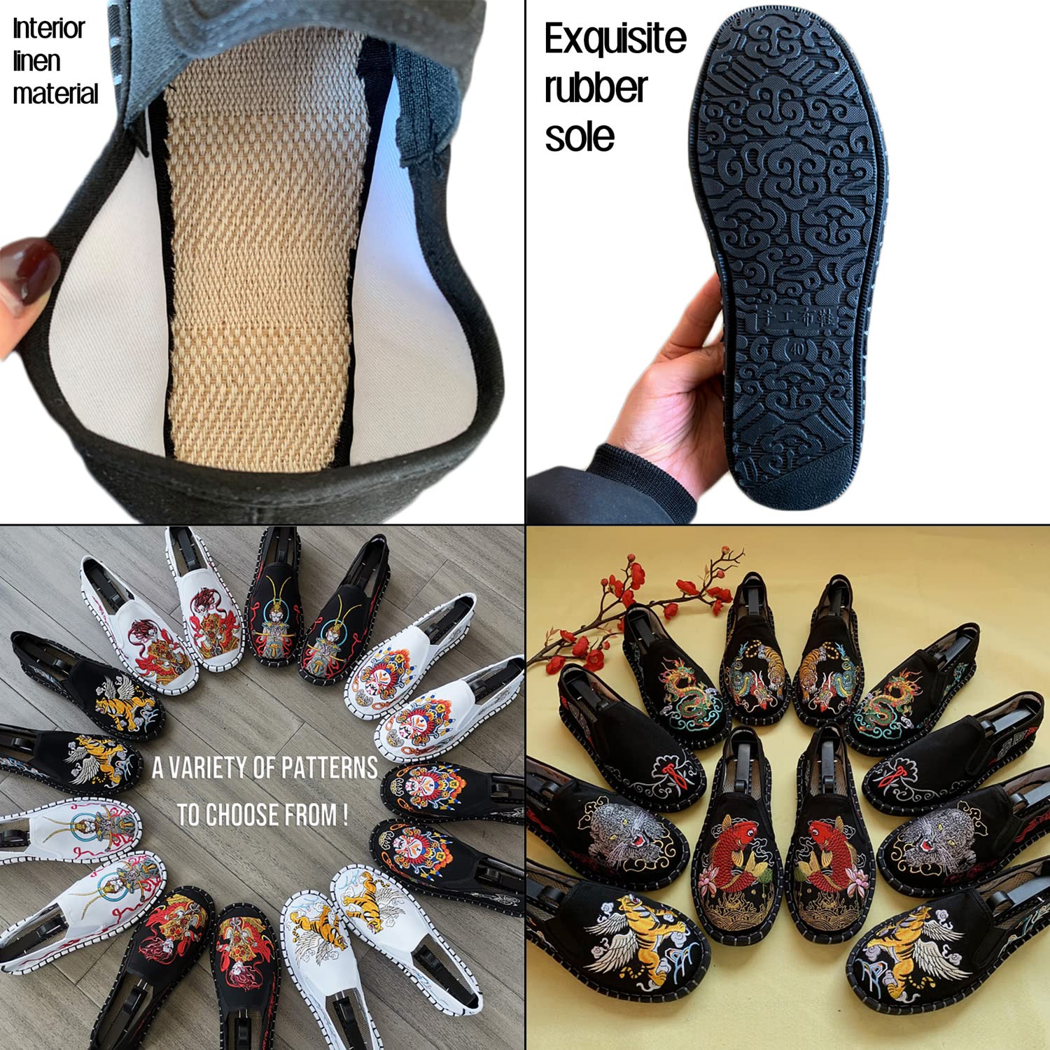 Tai Chi Schuhe Bestickte Schuhe Alte Peking Schuhe Kung Fu Gummisohle Martial Art Schuhe Kampfkunst Sportschuhe Unisex mit Handgelenkstütze