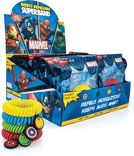 Miniatura 7 de SUPERBAND Pulsera repelente de mosquitos Marvel prémium (paquete de 20)  para niños y adultos  Banda repelente de insectos y insectos  Libre de DEET