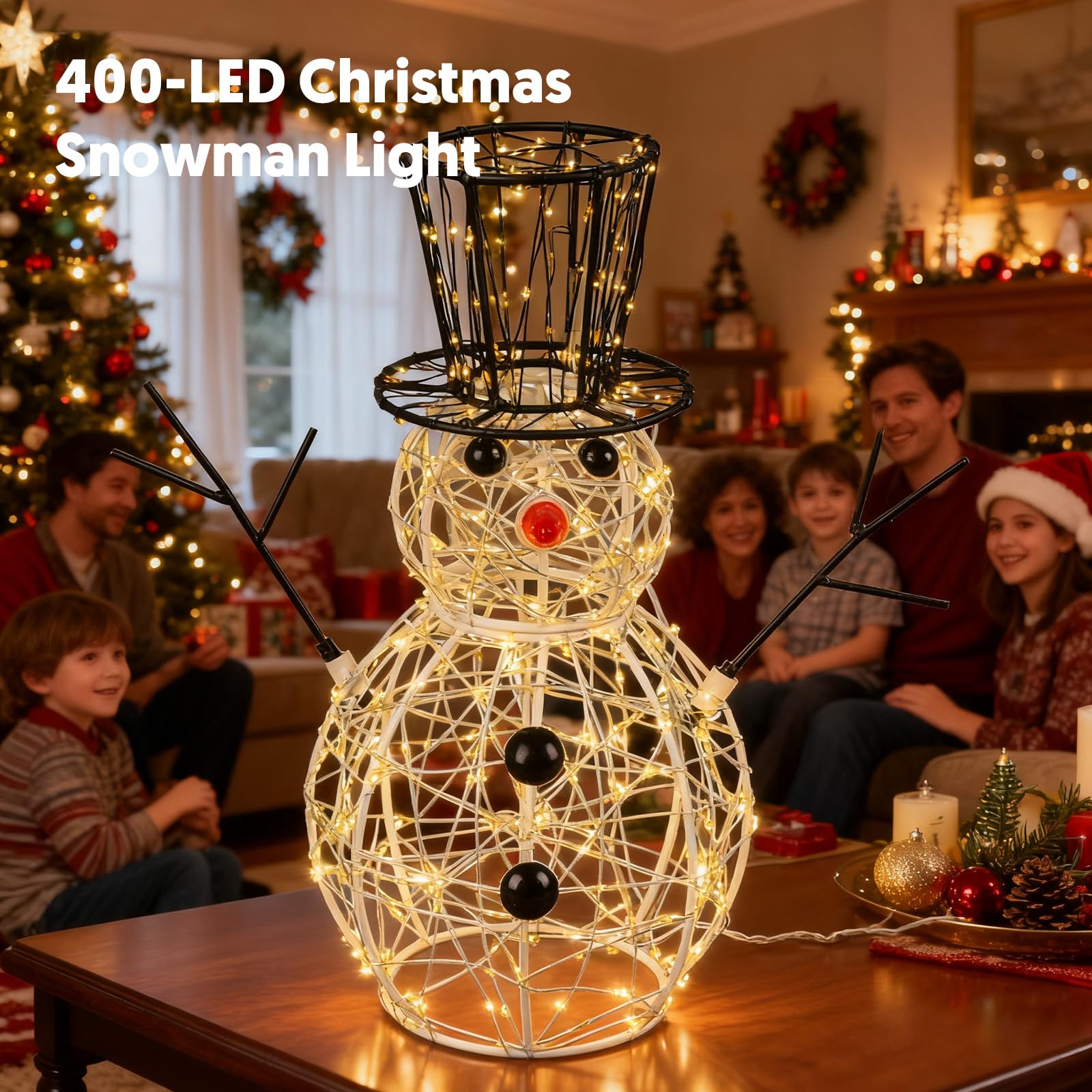 LEDYA Christmas Snowman Light Decoration, 400 LED Warm White, 31CM/1.02FT Indoor/Outdoor Christmas Decoration with Timer - Image 2