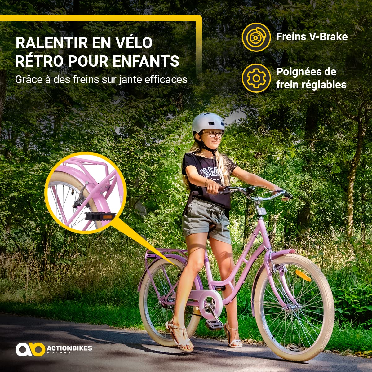Actionbikes Vélo Enfant Retrostar 20 Pouces Frein V-Brake Roue Libre Garde-chaîne Bicyclettes Vélo de Course