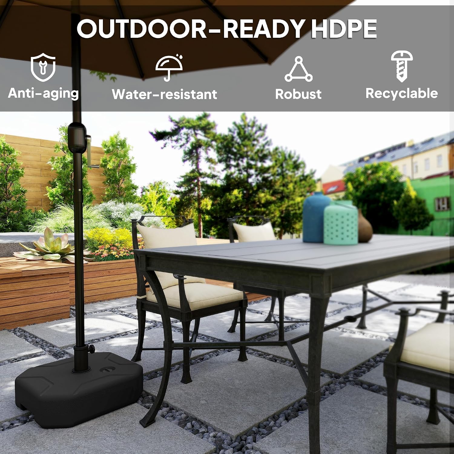 Outsunny Square Patio Umbrella Base Holder, Heavy Duty Outdoor Umbrella Stand Base, Filled Up to 55lbs with Sand or 44lbs with Water for Poolside, Garden, Black