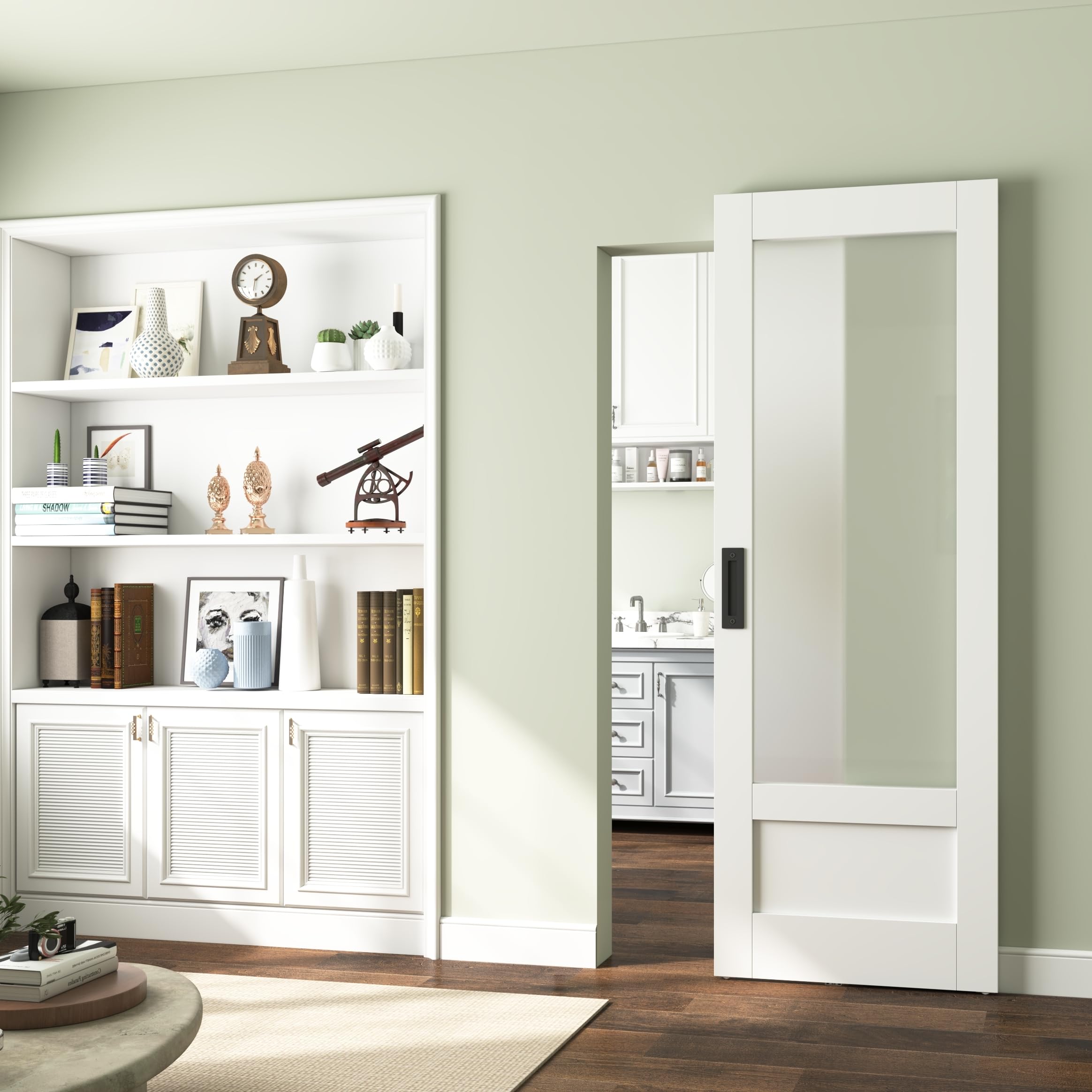 Photo 1 of JUBEST 30" x 84" Concealed Sliding Barn Door with Frosted Glass