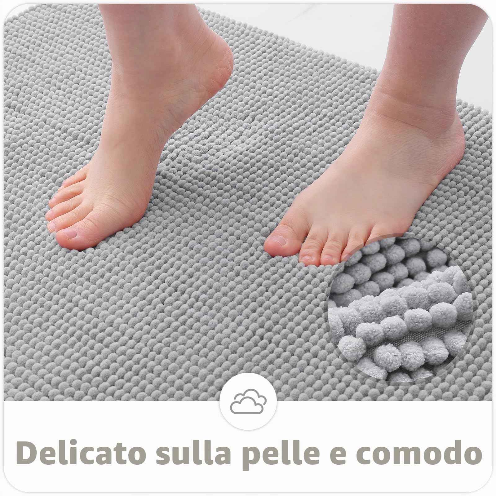 OLANLY - Tappetino da bagno in ciniglia, 60 x 120 cm, tappetino da bagno extra morbido antiscivolo, super assorbente, tappetini da bagno in ciniglia per pavimento del bagno, tappetino per piedi