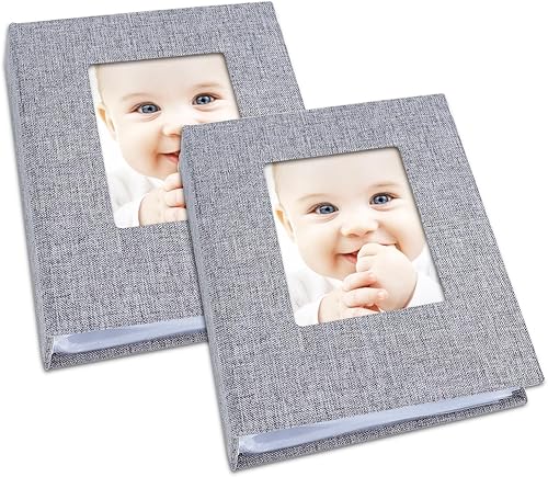 Miniatura 24 de Vienrose Álbum de fotos pequeño de 4 x 6 pulgadas, paquete de 2 mini libros de fotos con cubierta de lino, 26 páginas con capacidad para 52