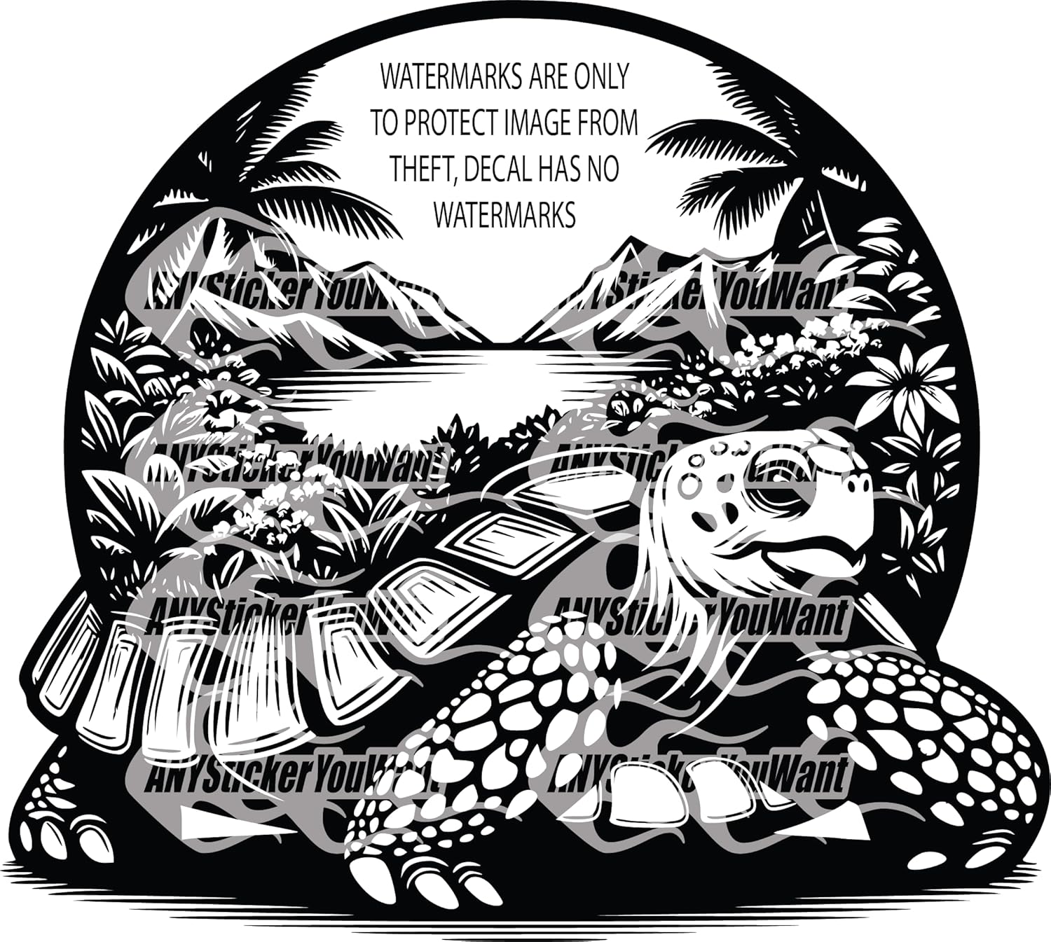 AnyStickerYouWant - Beachy Vibe Palm Tree Theme Ocean Sea Turtle Vinyl Decal Sticker, 22" Tall Waterproof Vinyl Hood Decal - Fits on & Compatible with Jeep Wrangler & Jeep Gladiator - Any Color