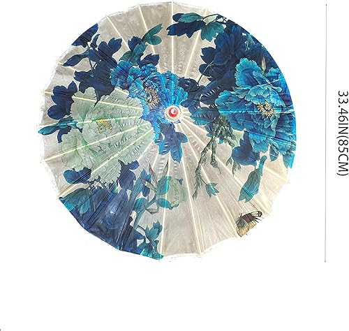 Miniatura 3 de THY COLLECTIBLES Rainproof Handmade Chinese Oiled Paper Umbrella Parasol 33" Blue & White Flowers