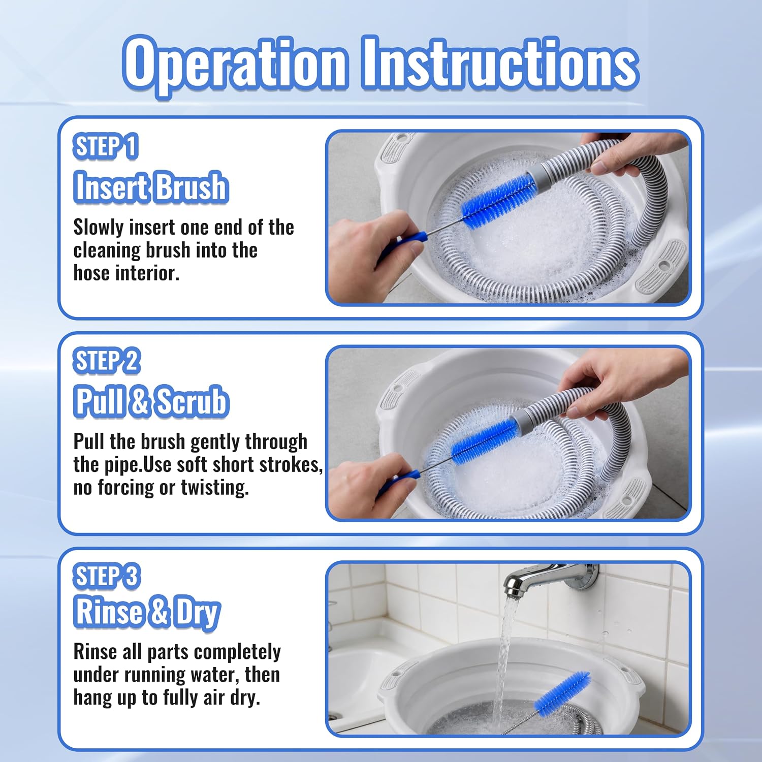 Prelady CPAP Hose Cleaning Kit, Flexible Tube Brush, Collapsible Wash Tub, Hose Hanger & Storage Bag, Fits 15mm/22mm CPAP Hose for Home & Travel image 4