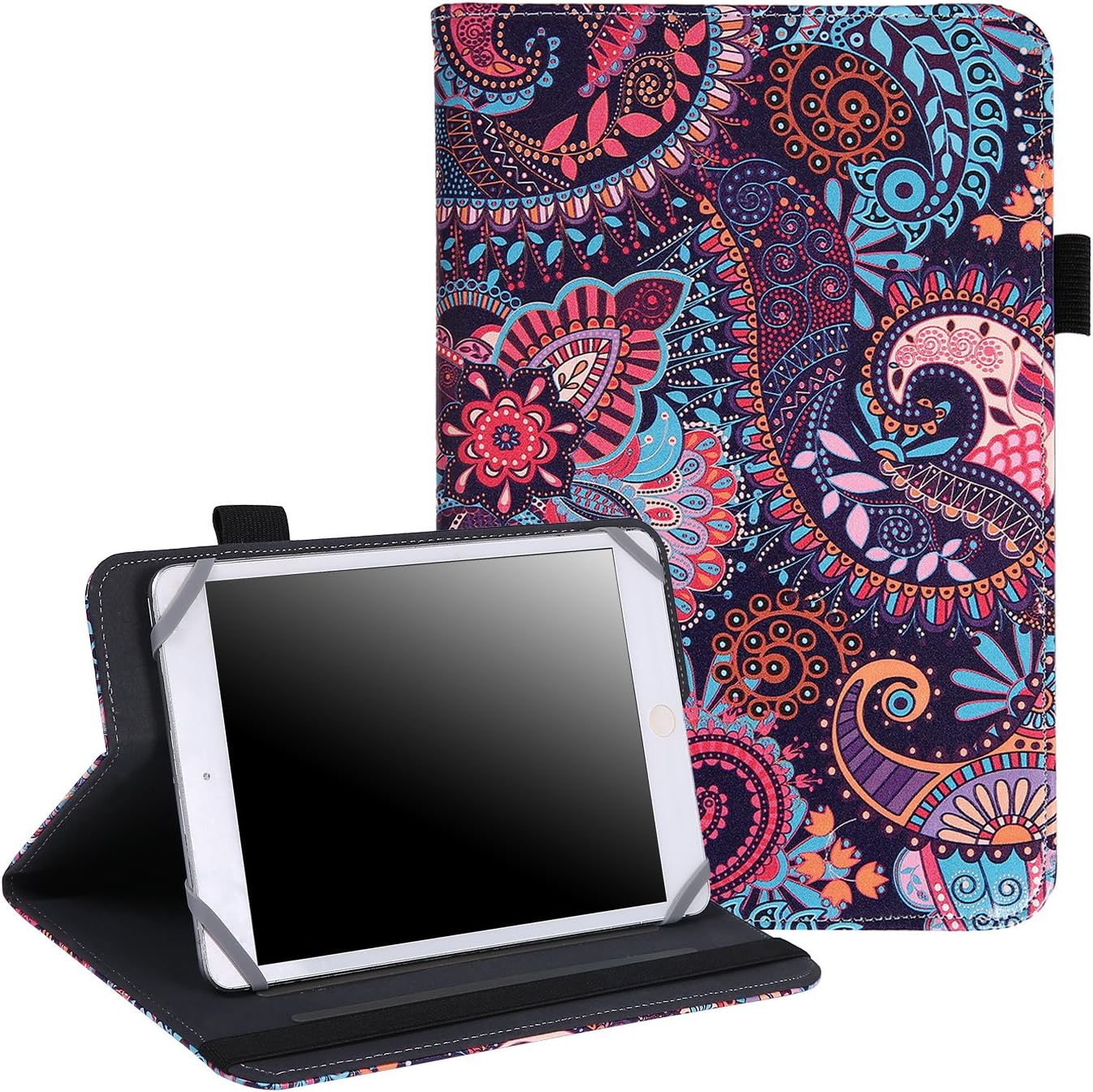 7" - 8" Inch Tablet Case - Universal Folio Cover Protective Stand for Touchscreen Tablets Including iPad Mini and many more (Purple Paisley)