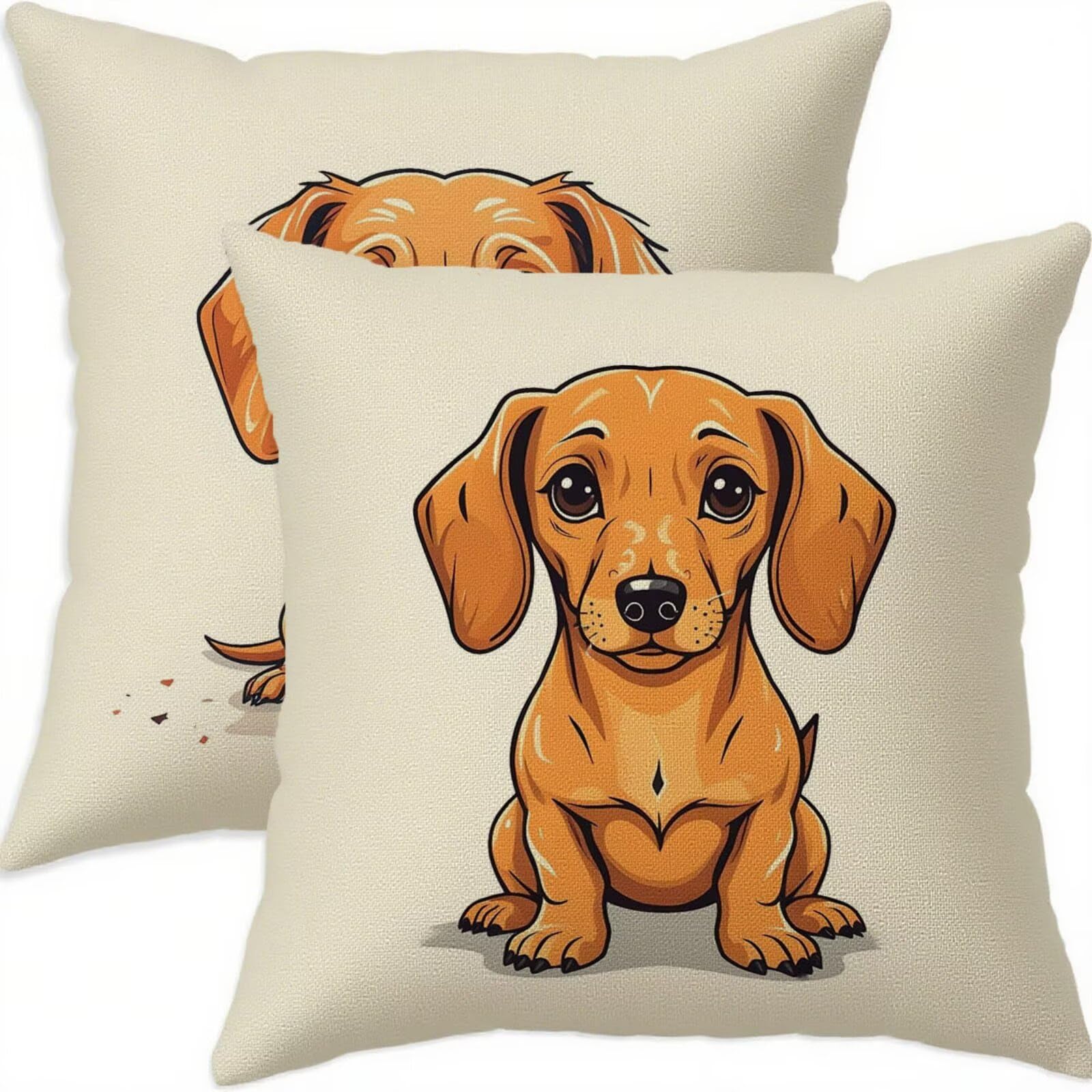 Housse coussin 65x65cm lot de 2 en lin motif géométrique brun double face