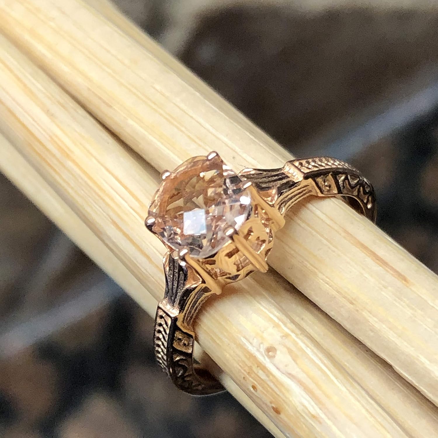 Natural 1ct Peach Morganite 14k Rose Gold Over Sterling Silver Engagement Ring Size 5, 6, 7, 8, 9 - Image 2