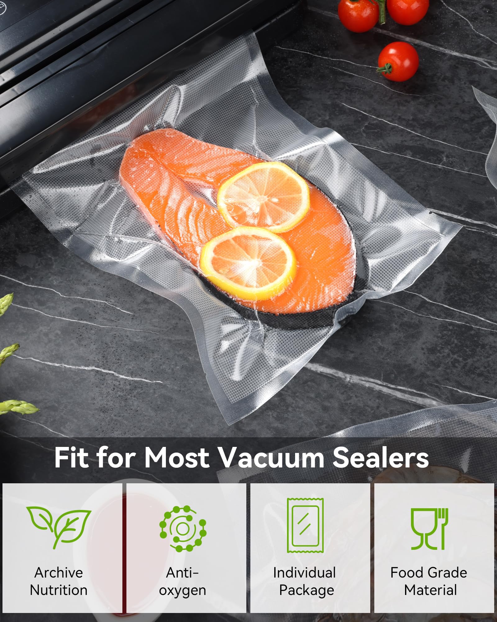 AENTGIU 400 bolsas de almacenamiento selladoras al vacío, bolsas de comida de 8 x 12 pulgadas, bolsas de cuarto de galón sin BPA, compatibles con todas las máquinas selladoras al vacío de calor,