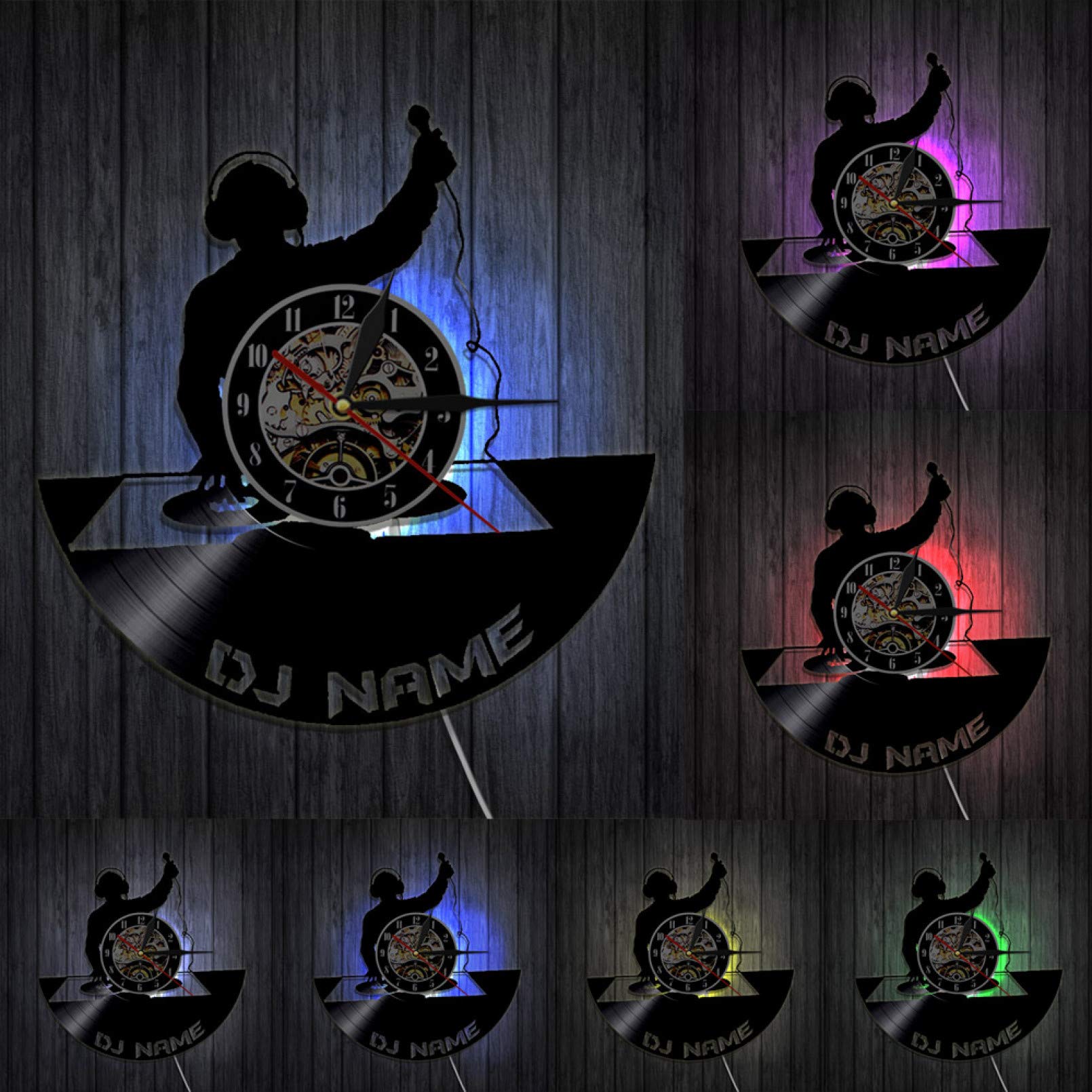 GodyGT Turntable DJ Custom Wall Art Wall Clock DJ Your Name Vinyl Record Wall Clock Personalised Name Clock Nightclub Retro Wall Decor