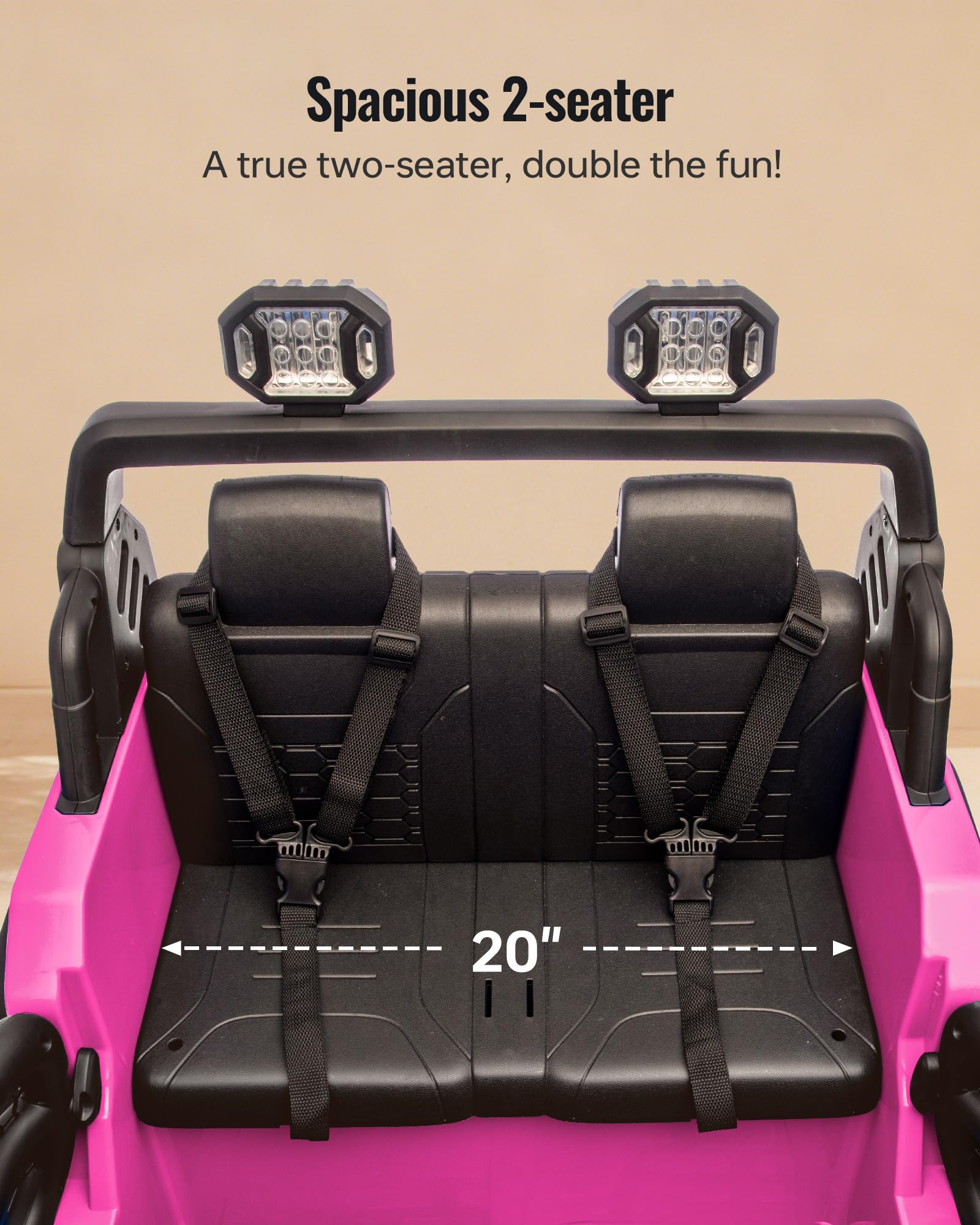 2 Seater Ride on Car Toy, 12V Electric Car for Kids 4-8 with Remote Control, Capacity 150 lb, LED Light - Hot Pink