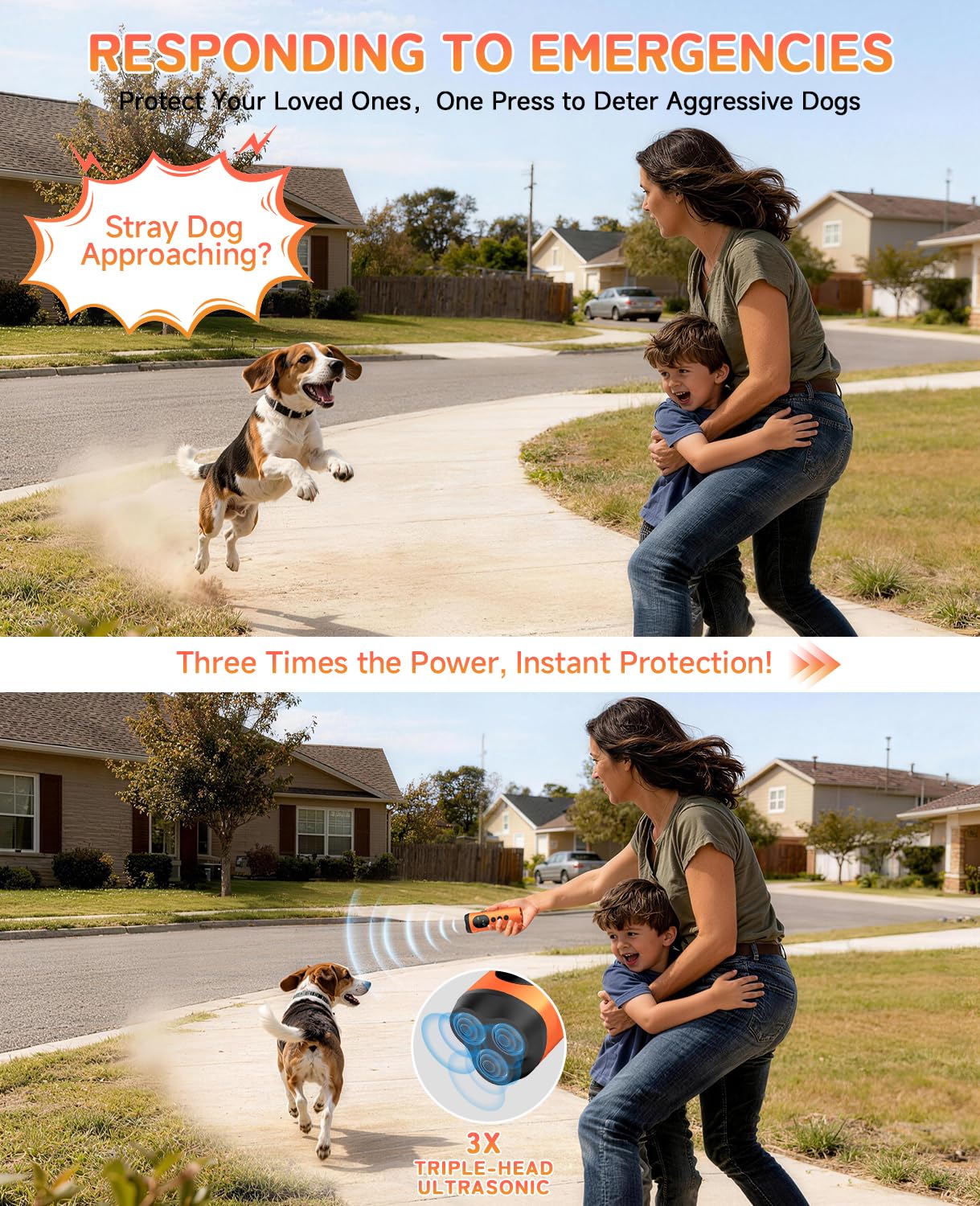 ATESON Lot de 3 appareils anti-aboiements à ultrasons pour chien têtu et voisin, 15,2 m de long, outil d'entraînement comportemental rechargeable avec lampe de poche, sans danger pour une utilisation