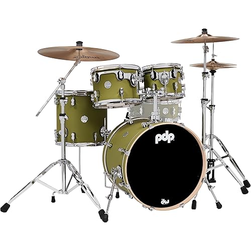Pacific Drums & Percussion PDP Concept Maple 4-Piece Fusion, Satin Olive Drum Set Shell Pack (PDCM20FNSO), 8x10 & 9x12 Tom,14x14 Floor Tom, 16x20 Kick Drum