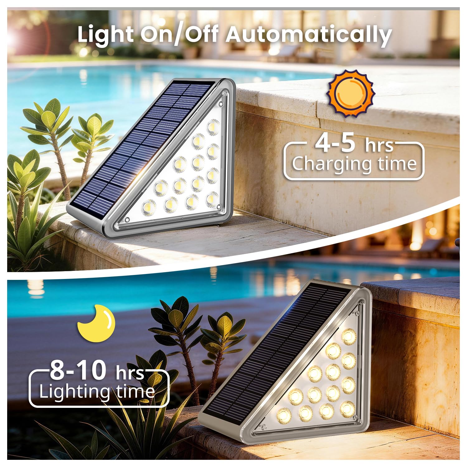 JEJOT Lot de 8 lampes solaires d'escalier d'extérieur étanches IP65, décoration pour escalier, terrasse, marche, trottoir, porche et patio extérieur