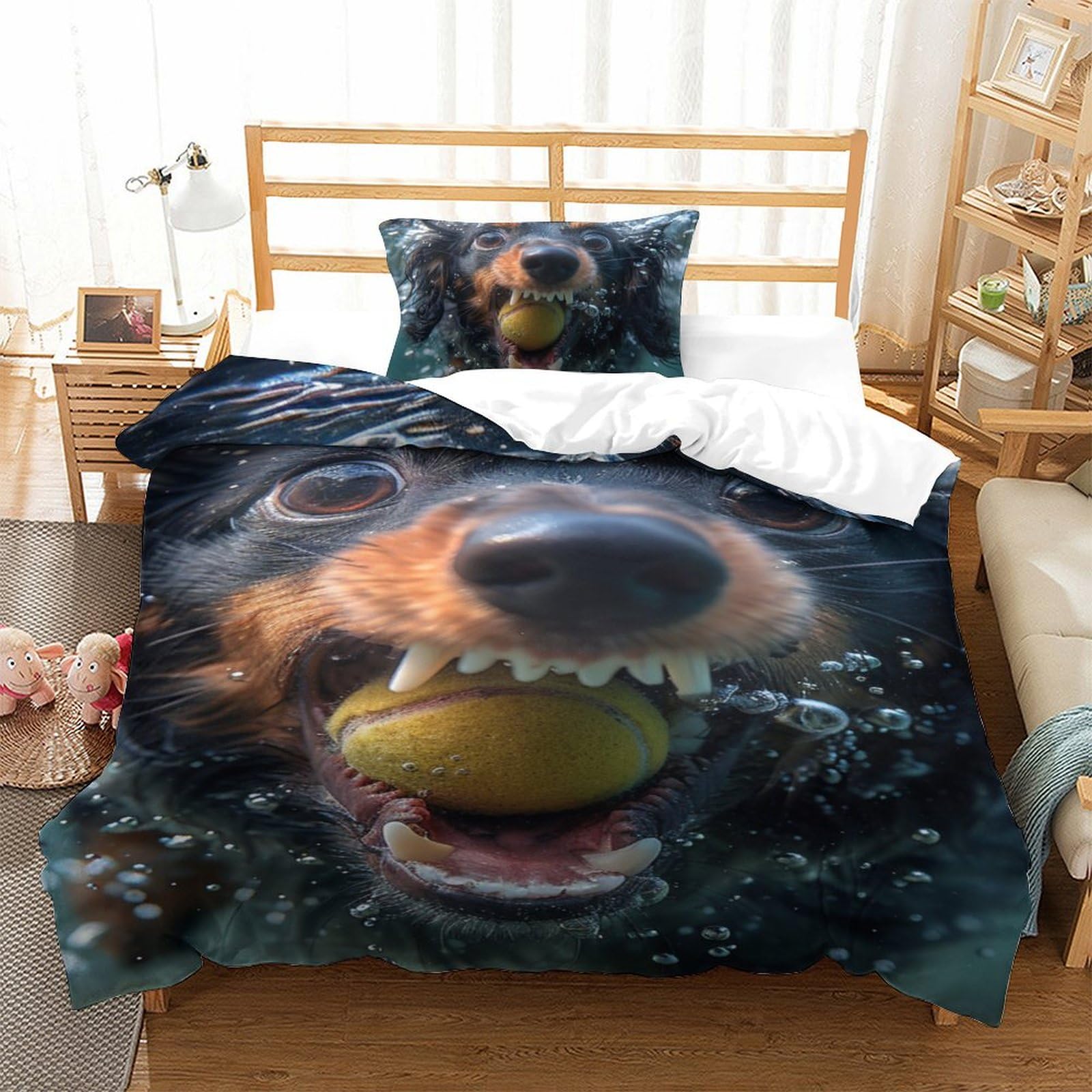 Set de housse de couette 2 pièces lit single microfibre respirante motif imprimé 3D chien