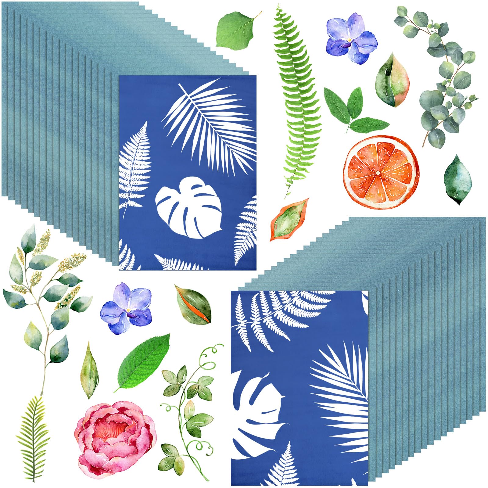 Dispowreath 120 Sheets Sun Print Paper Kit Cyanotype Paper Solar Drawing Tool High Sensitive Nature Sun/solar Activated Printing Art for Adults Arts