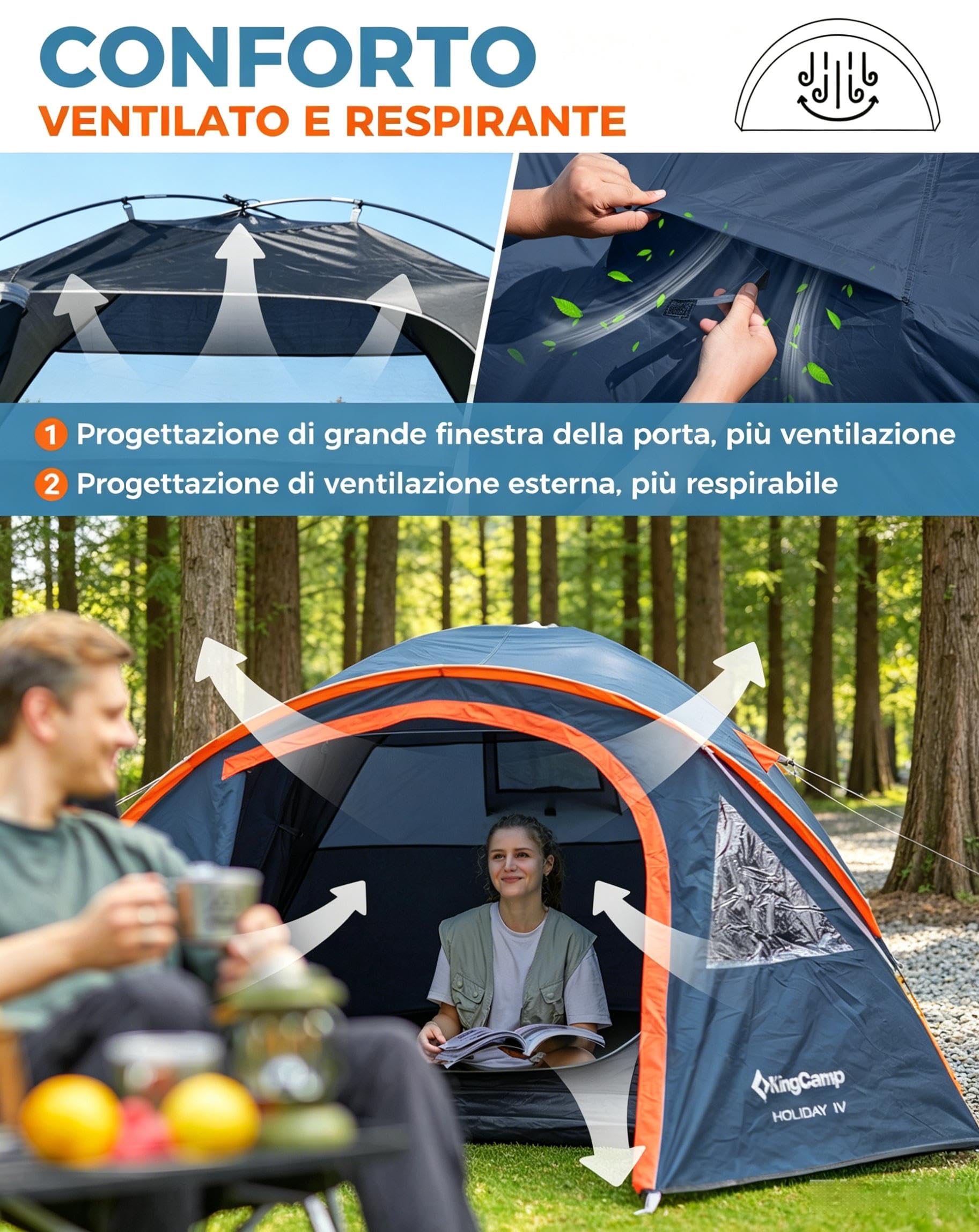 KingCamp Tenda Campeggio 2 posti/3 posti Leggera Tenda da Campeggio Portable Durable Breathable per 2/3 Persone per Campeggio Escursioni Arrampicata