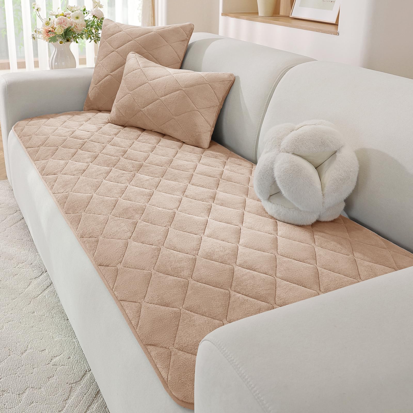 MAXIJIN Fuzzy Pet Couch Cover, Non Slip Sofa Cover (Champagne, 70×210cm)