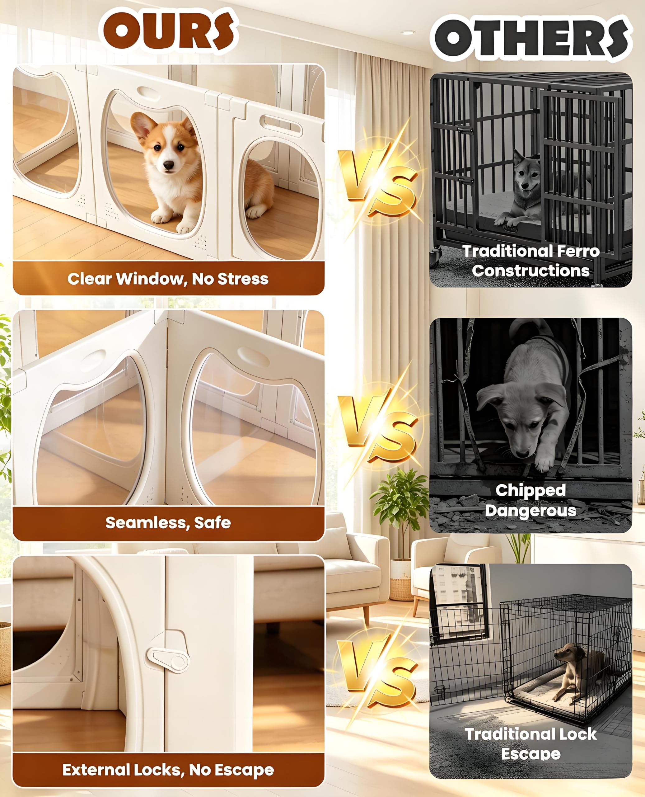 Enclos pour Chiots Transparent en Acrylique avec Porte, 9+1 Parc à Chiots Intérieur, 50 × 60 cm, Montage sans Outils, Ventouses Antidérapantes, pour Chiots, Petits et Moyens Chiens et Autres Animaux