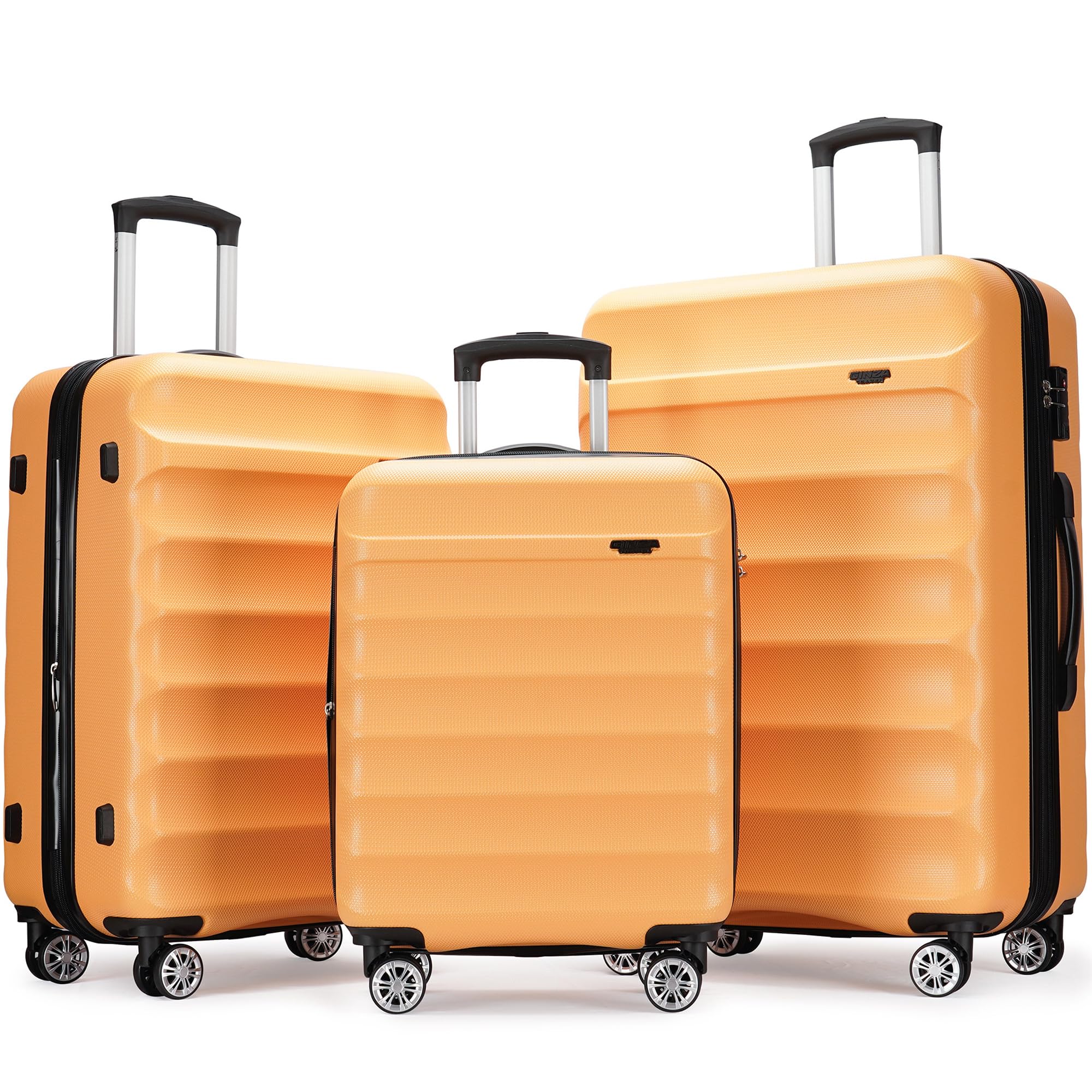 GinzaTravel Anti-scratch ABS Yellow Luggage 3 Piece Sets Lightweight Spinner Suitcase