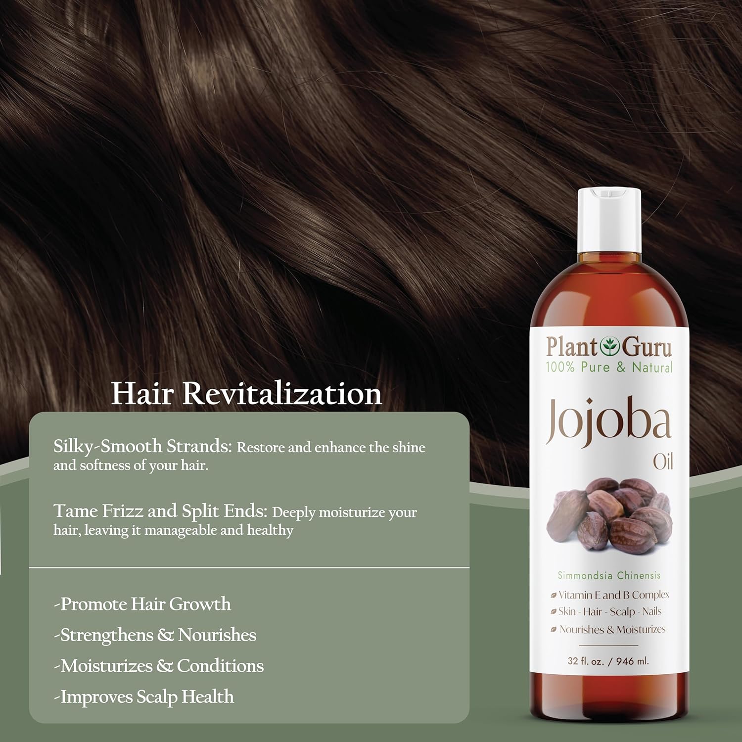 Jojoba Oil 32 fl. oz. Cold Pressed Unrefined - 100% Pure Natural Moisturizer For Skin, Body, Face And Hair Growth. Deeply Hydrating Carrier Oil For DIY Soap Making and Massage