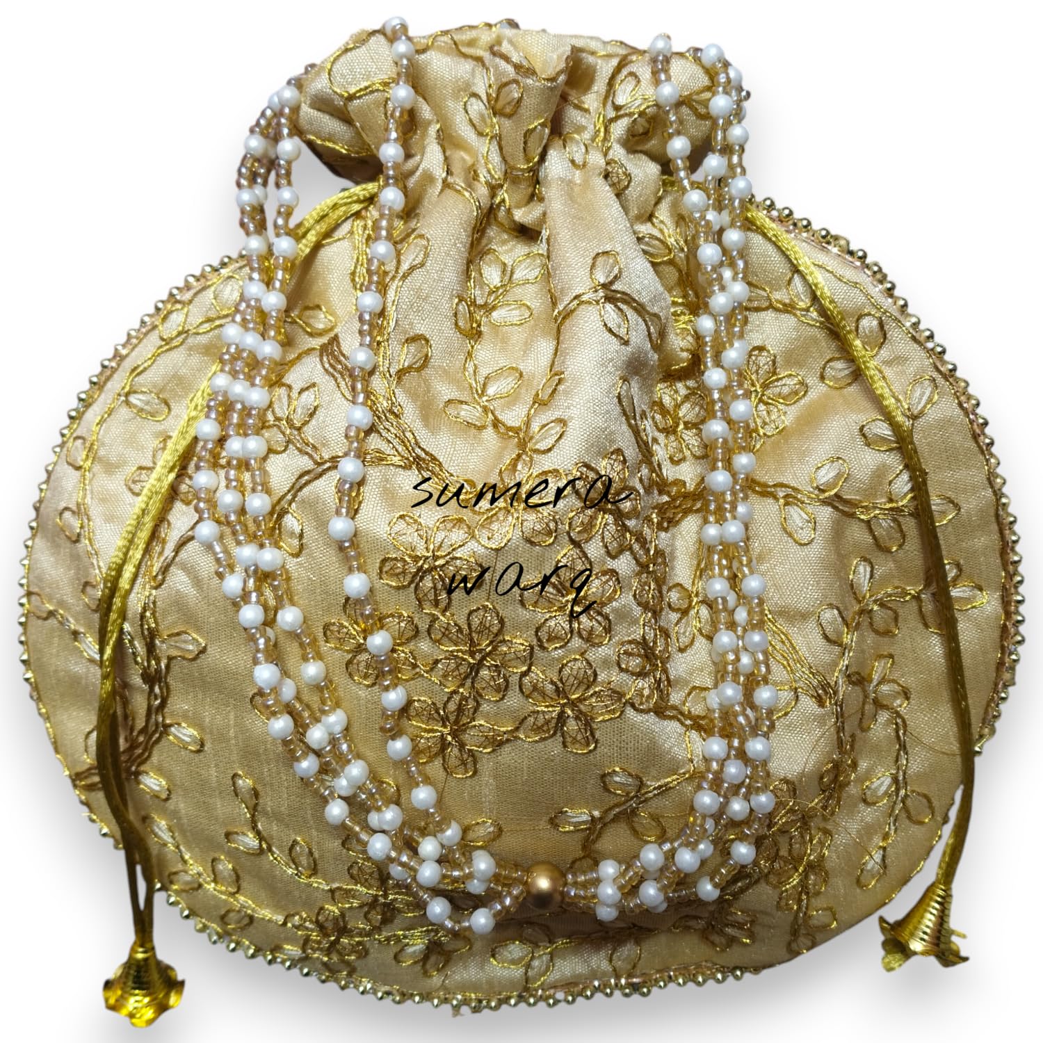 Potli|Silk Wedding |Christmas Gift Potli|Baby Shower Potli|Traditional Shagun Potli|Drawstring with Beads Handle ladies traditional Indian Wristlet women handbags