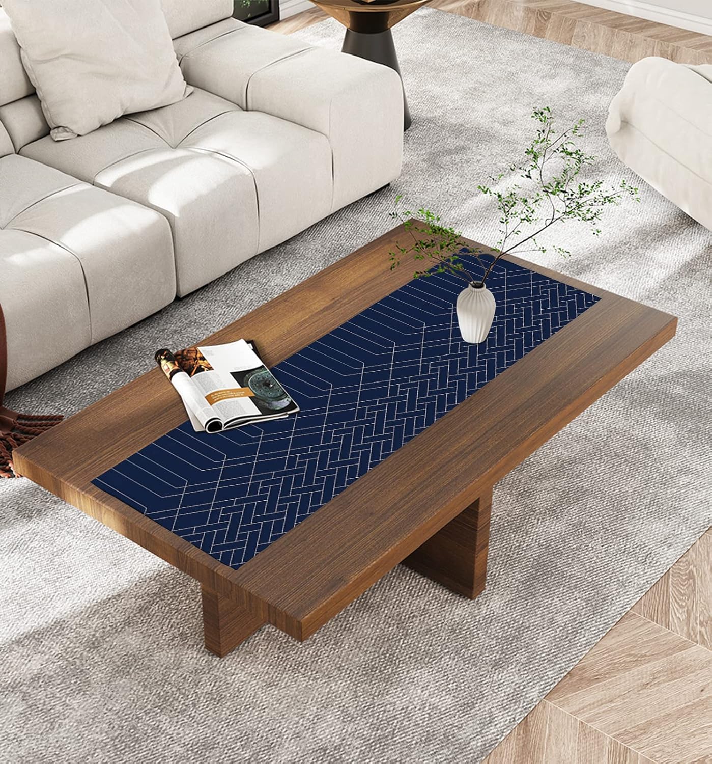 Navy Blue Table Runner 36 Inches Short, Abstract