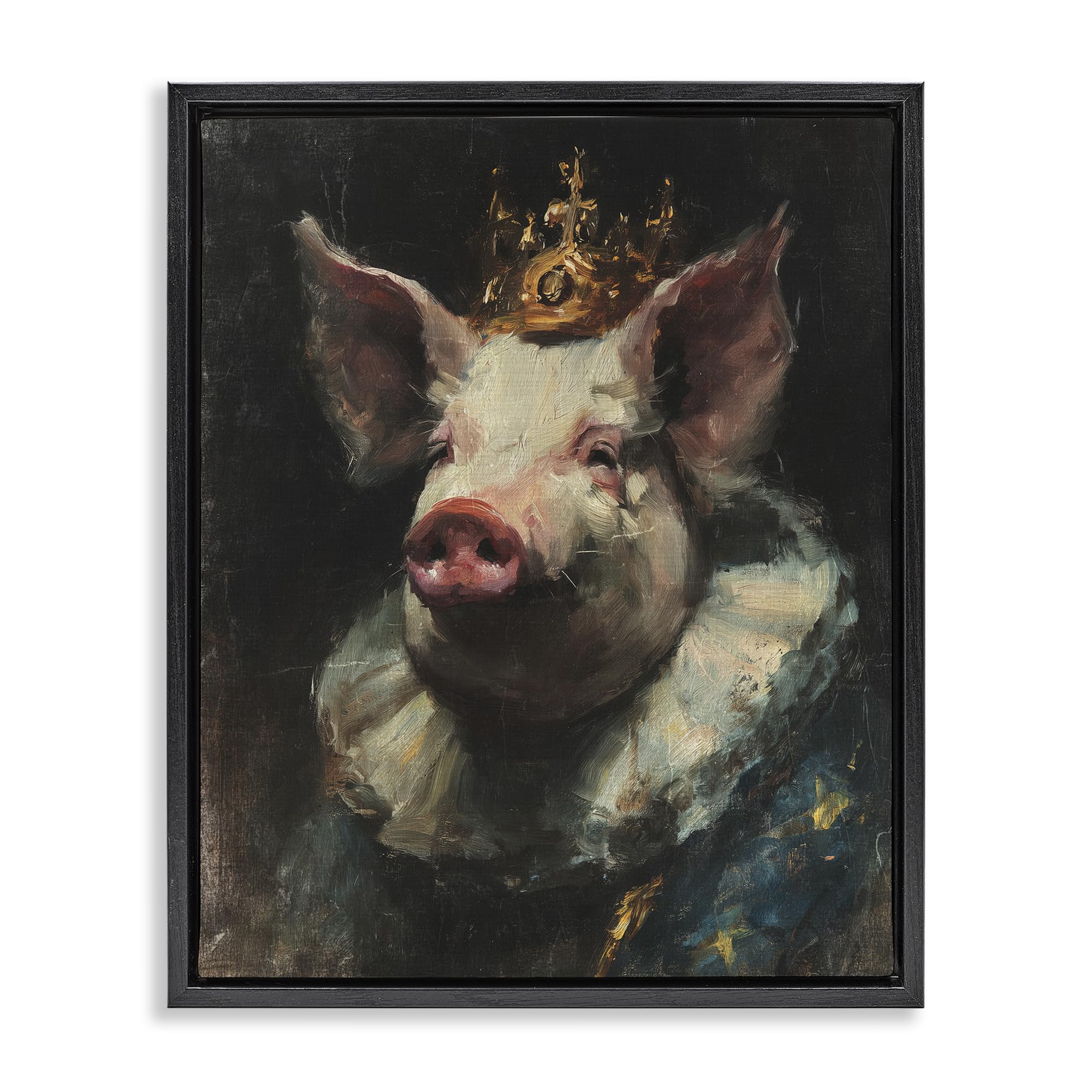 Stupell Industries Jet Black (Matte) 'Crowned Imperial Pig'| Floating Frame Canvas Art