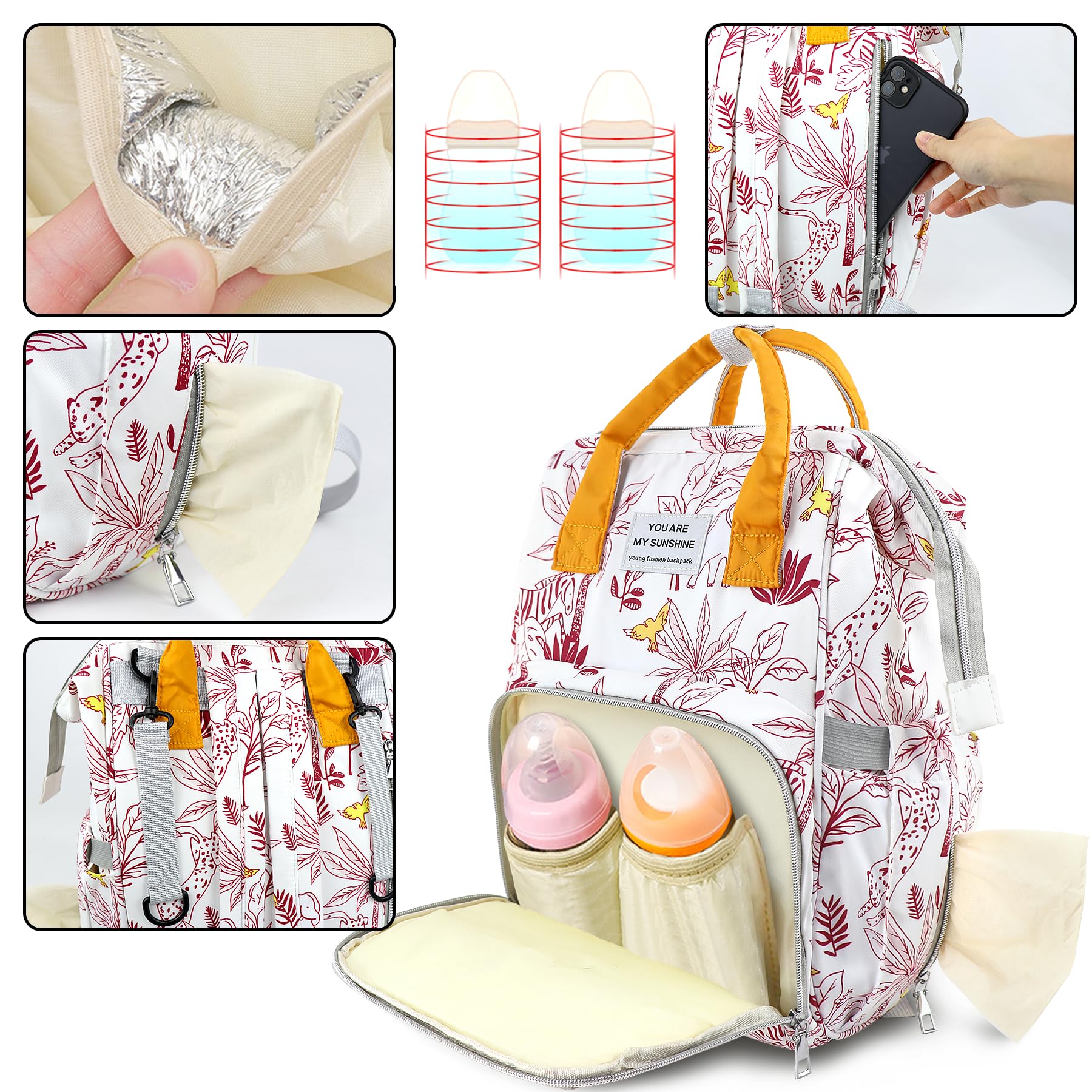 LEcylankEr Zaino Mamma Multifunzione Neonato Grande Capacità Borsa per Pannolini in Tessuto Oxford con Tasche Isolanti Zaino Fasciatoio per Cambio