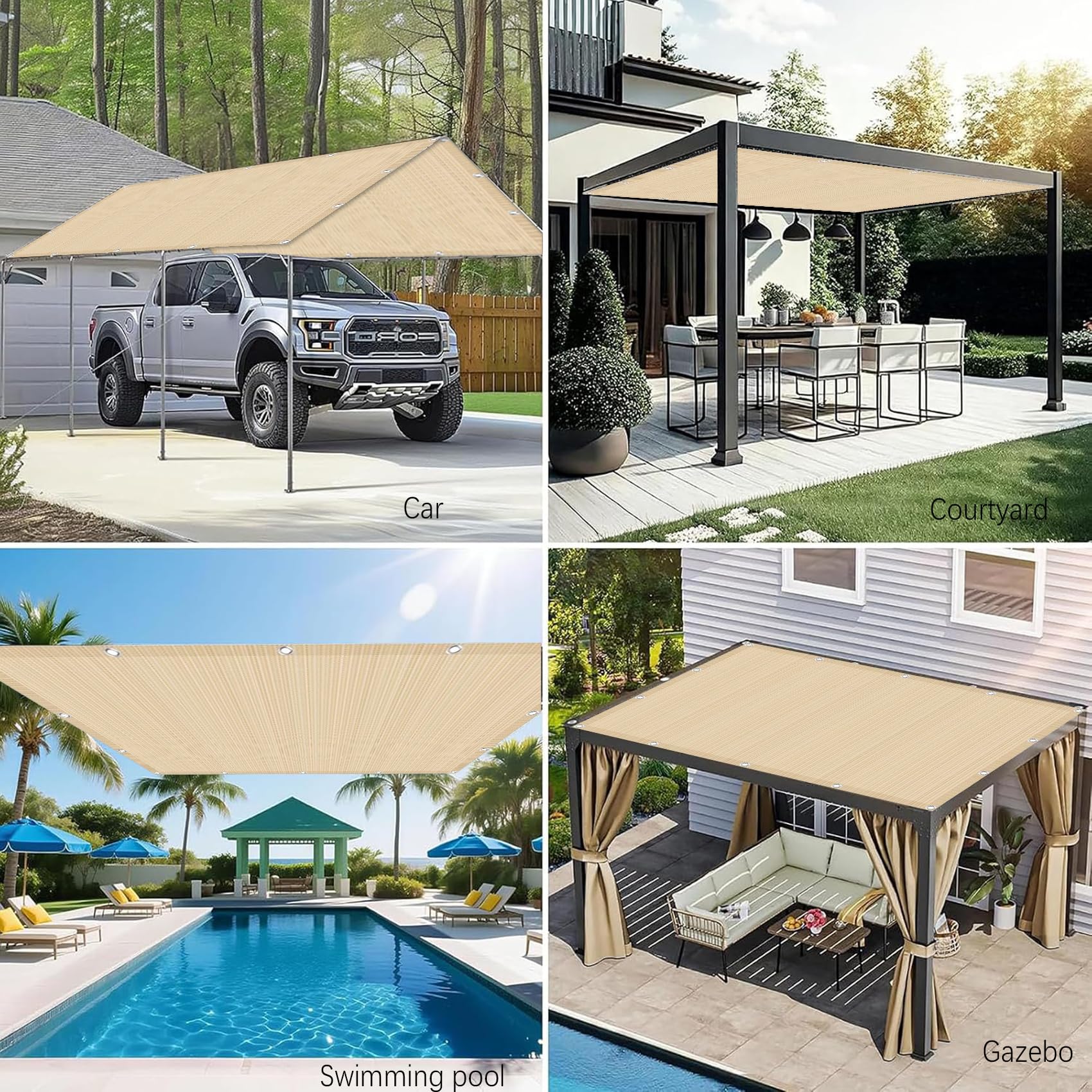 Red de Sombreado 5.2 x 7.8 m Anti-UV, Transpirable, Ligera y Duradera Resistente Al Desgarro, Toldo Vela de Sombra Rectángulo con Ojales para Exteriores Pergola Jardín, Color Crema