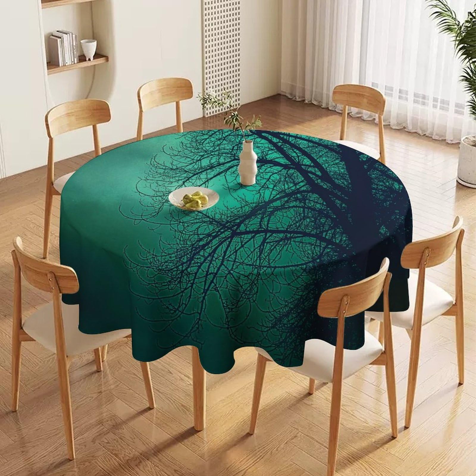 ORDOBO Round Table Cover -Blue Forest 3D Print Waterproof Protect Table Cover Fashion Countertop Decoration For Kitchen Home Dinner 152X152Cm