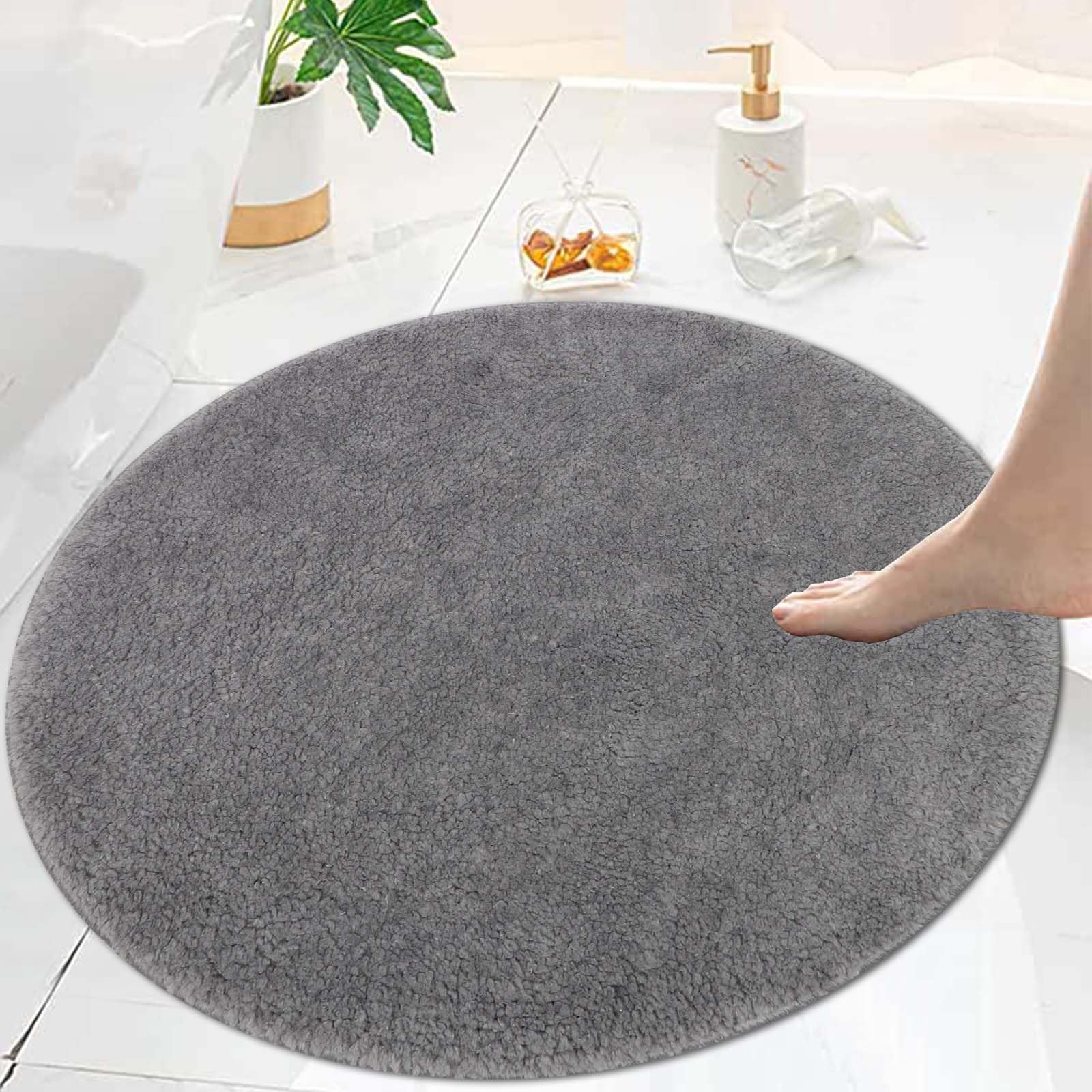 Famibay Bath Mat Non Slip Washable Bathroom Mat Round Super Absorbent Mats for Bathroom Microfibre Soft Bath Rugs Grey — image 1