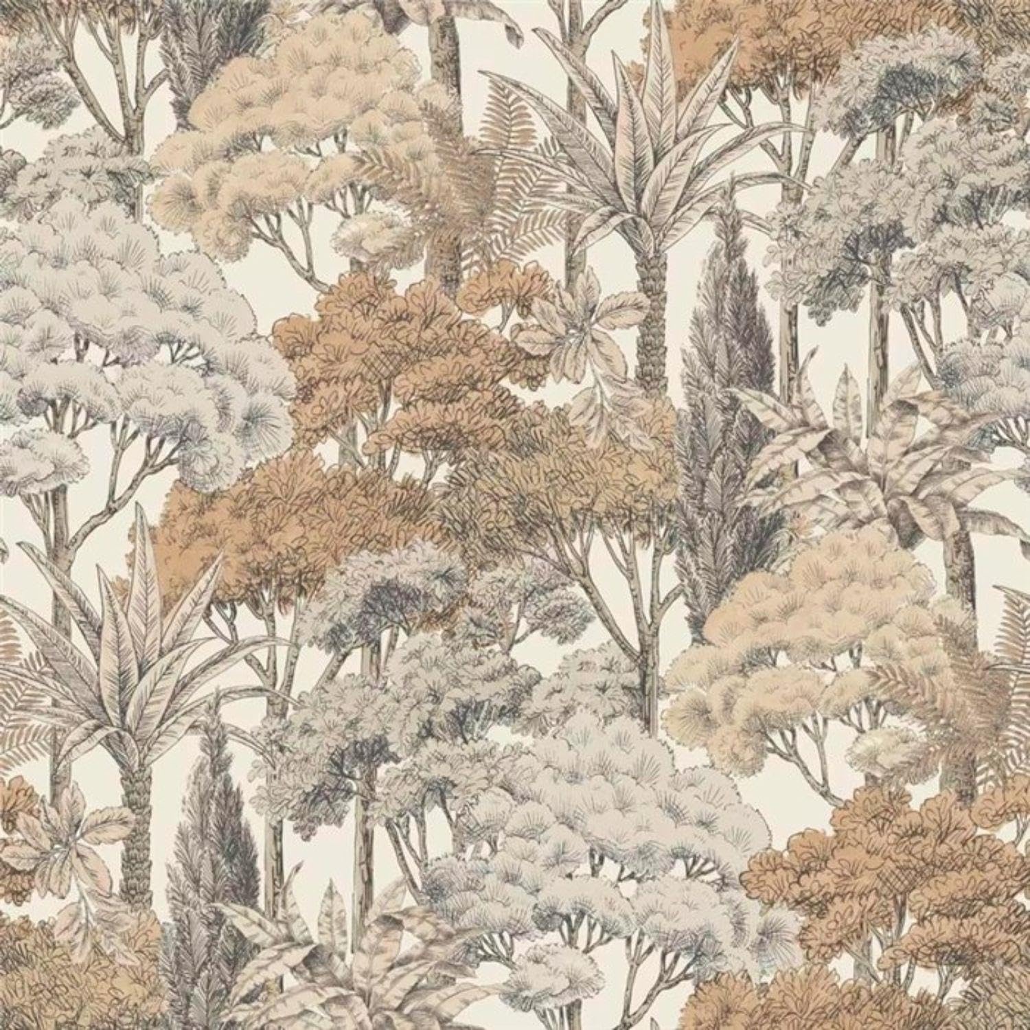 Karuna Brown Trees Wallpaper - Botanical Traditional - Forest Sophisticated Detailed Natural - Paste The Wall Vinyl