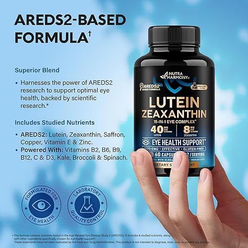 Miniatura 5 de Vitaminas oculares  Suplementos de luteína y zeaxantina  Suplemento a base de AREDS2 para personas mayores y adultos  Salud ocular y apoyo visual