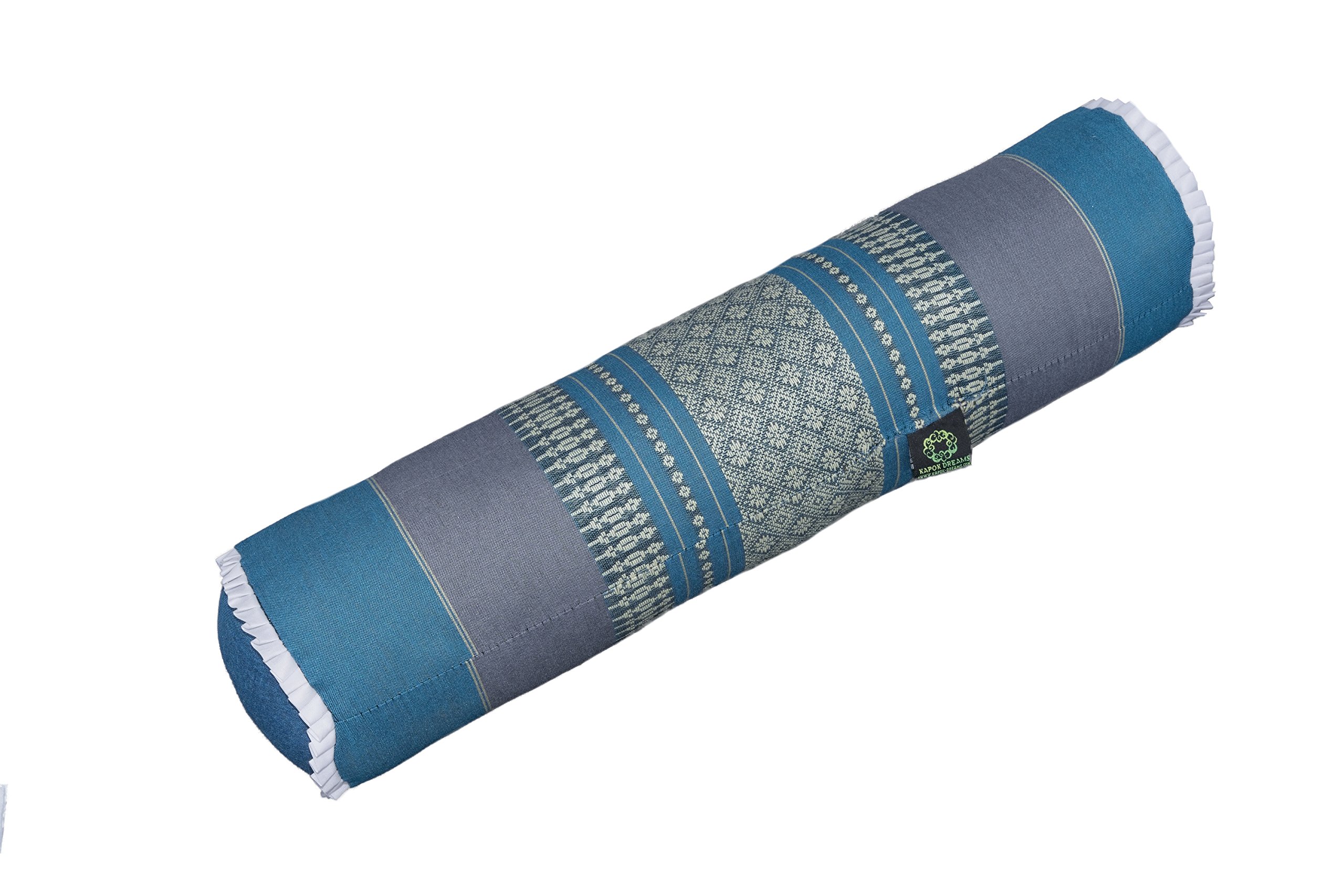 DDPREMIUM Kapok Dreams Bolster Pillow, 100% Kapok-Stuffing, Thai Design Blue Tones, 19.5"x5.5". Perfect as Yoga Prop or Decorative Interior Design.