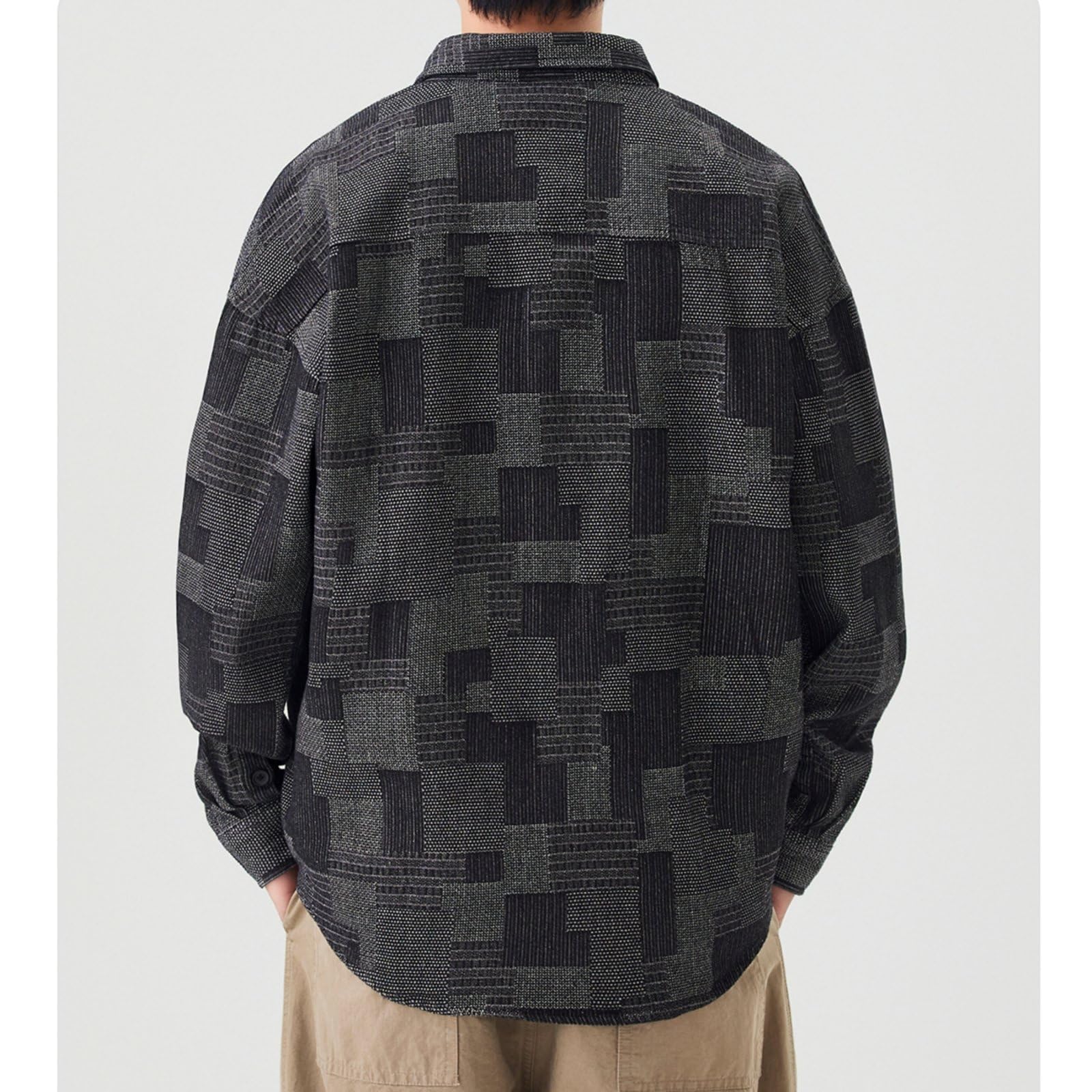 Herren Vintage Freizeit Kariertes Einreihiges Oversized Langarm Arbeitshemd