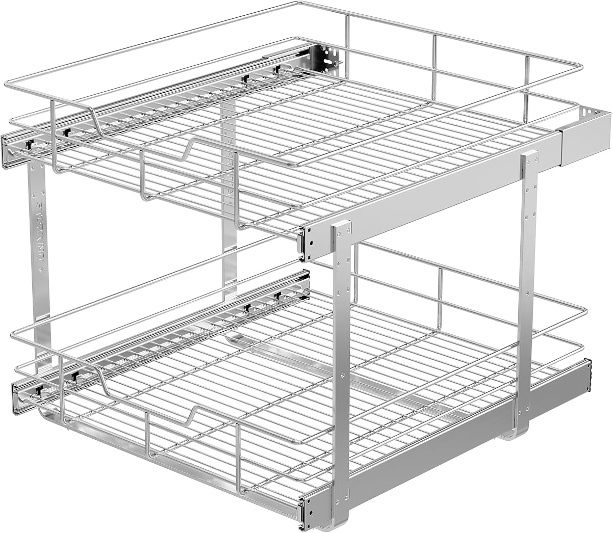 2 Tier Pull Out Cabinet Organizer 20" W X 22" D, Slide Out Drawers For Kitchen Cabinets, Pull Out Drawers For Cabinets Capacity Heavy Duty Caddy, Cabinet Pullout Shelves Chrome-Plated,Bathroom Pantry