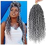 8 Packs Curly Faux Locs Crochet Hair, 22 Inch Goddess Locs Crochet Hair Hippie Synthetic Braids, Boho Style Crochet Braids (22 Inch, 8 Packs, TGray)